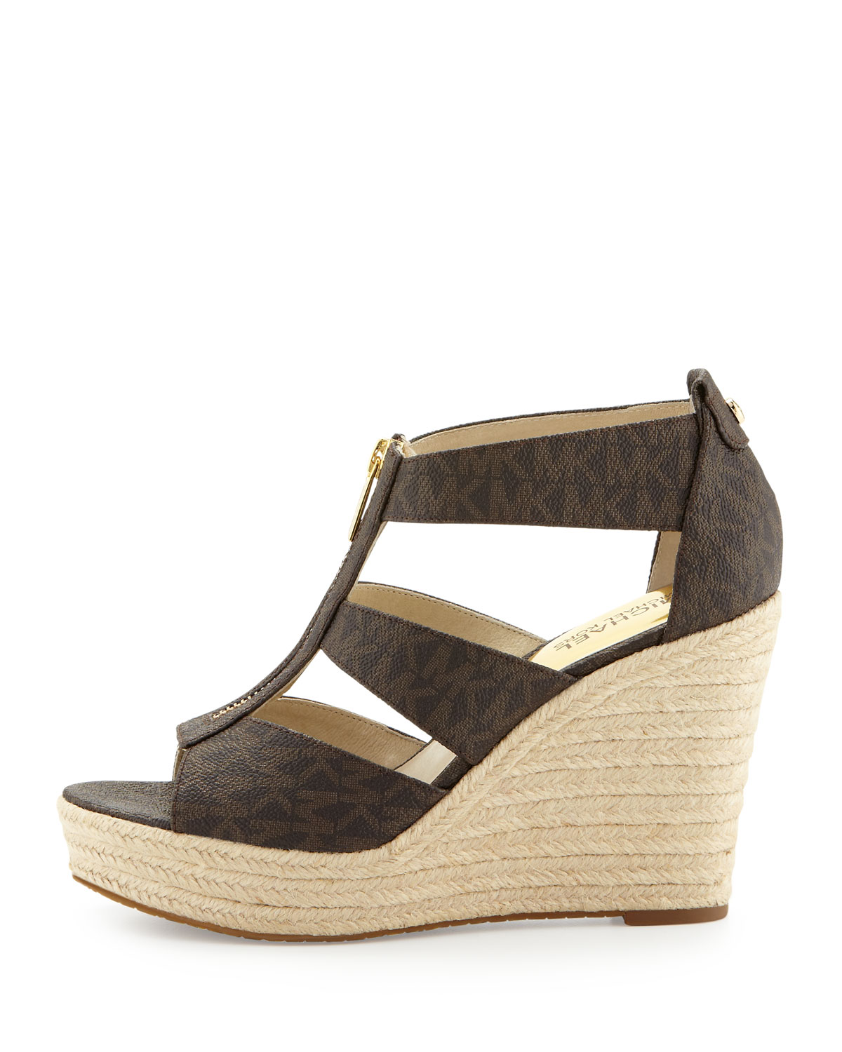 Damita Logo Zipper Wedge Sandal, Brown