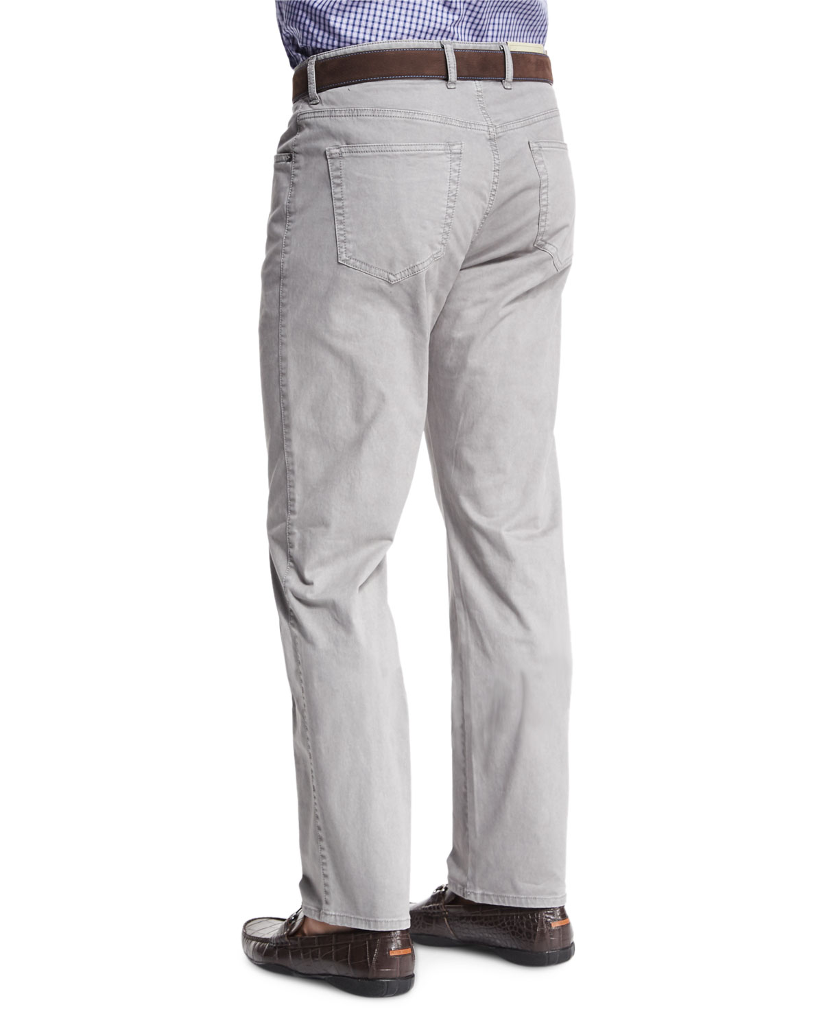 Five-Pocket Stretch-Cotton Trousers, Light Gray