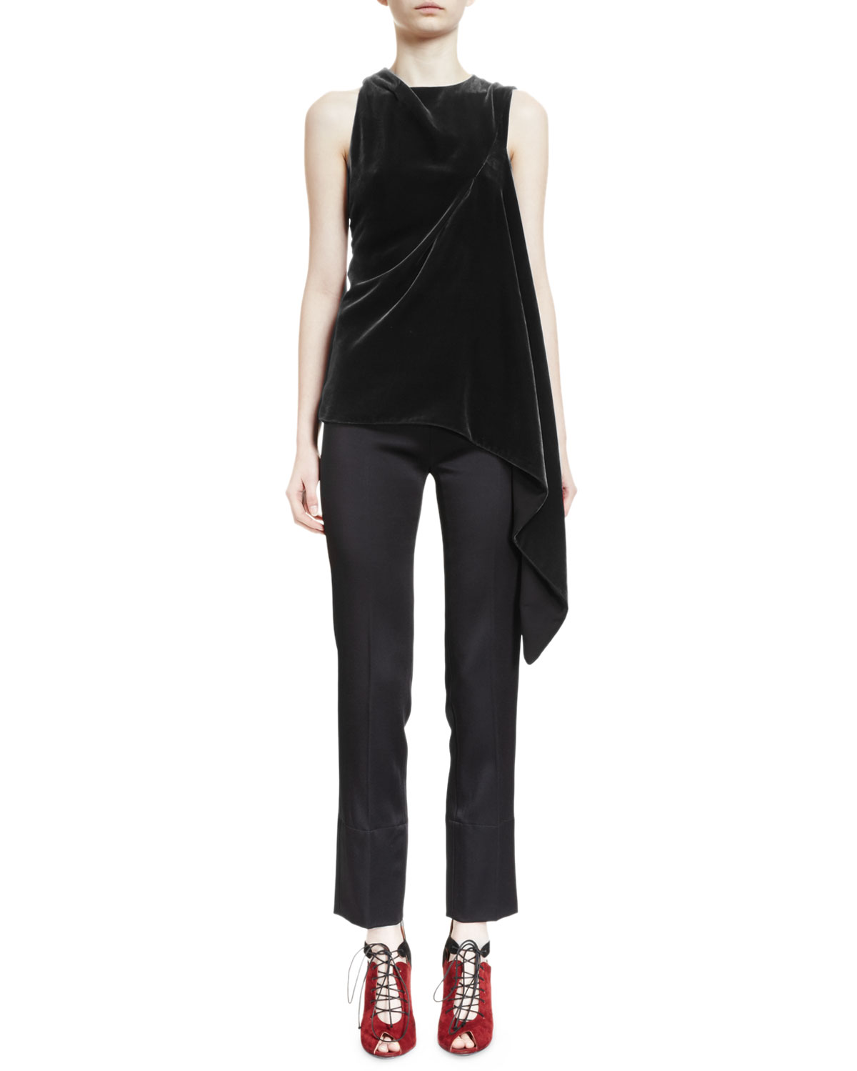 Colridge Sleeveless Asymmetric-Draped Top, Black