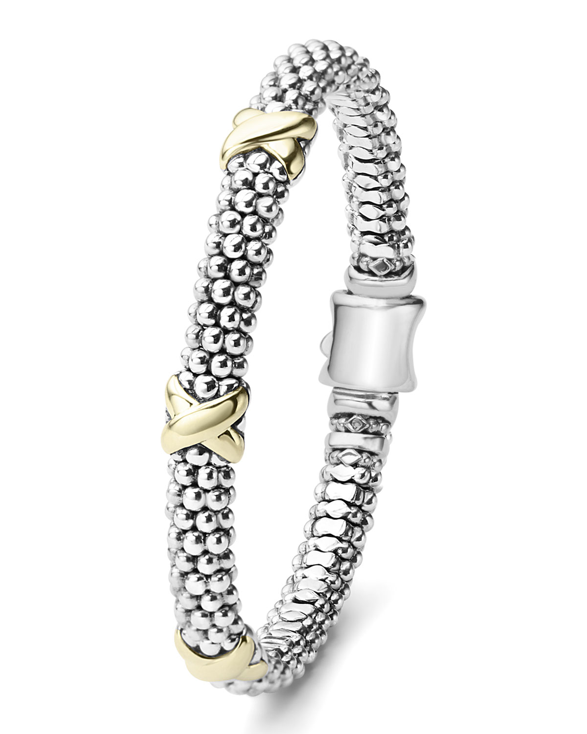 Silver & 18k Gold Caviar X Bracelet, 6mm