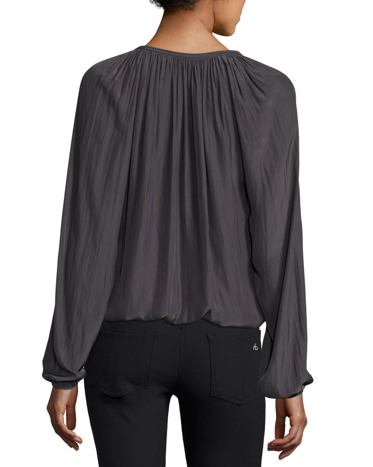 London Tassel-Tie Blouson Top, Gunmetal