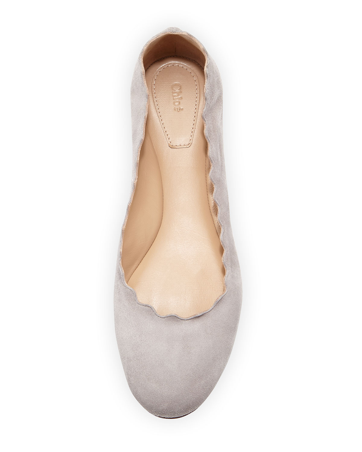 Scalloped Suede Ballerina Flat, Elephant Gray