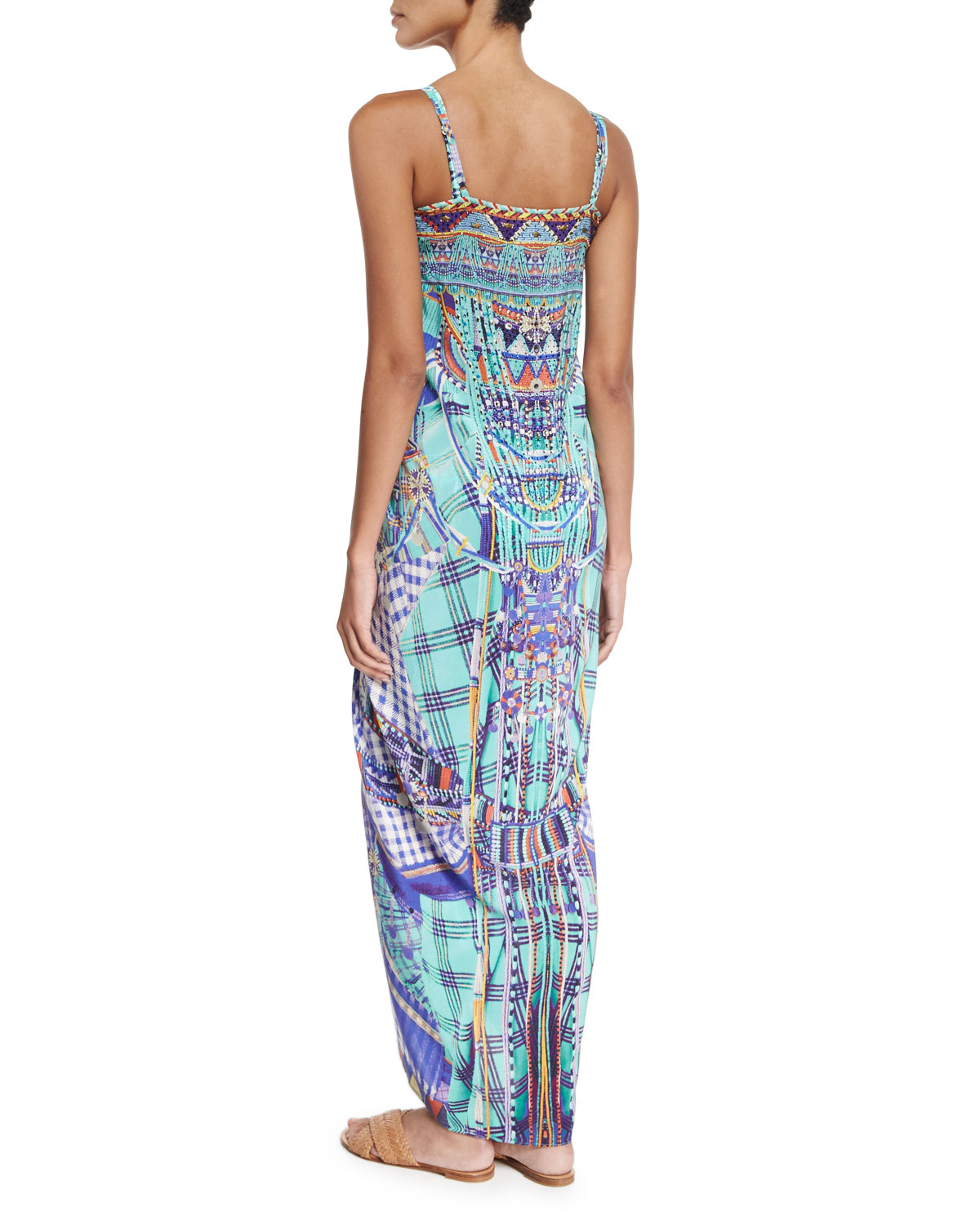 Printed Tie-Front Silk Coverup, Divinity Dance
