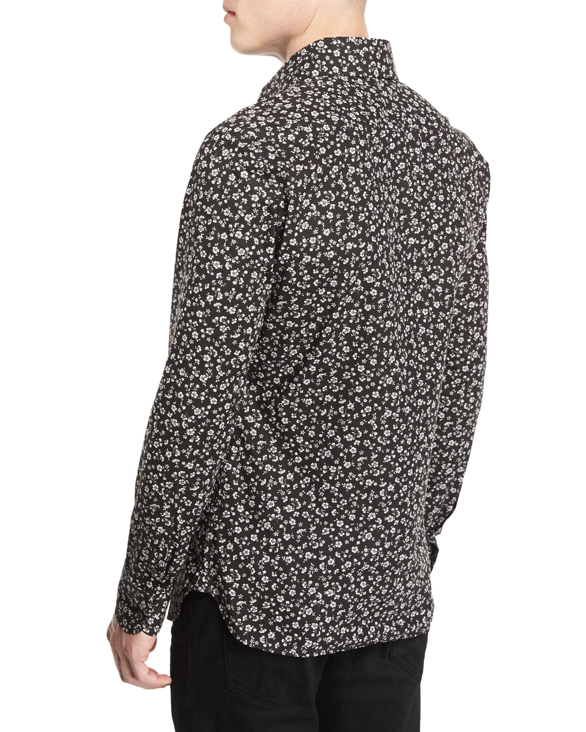 Pansy-Printed Slim Sport Shirt, Black