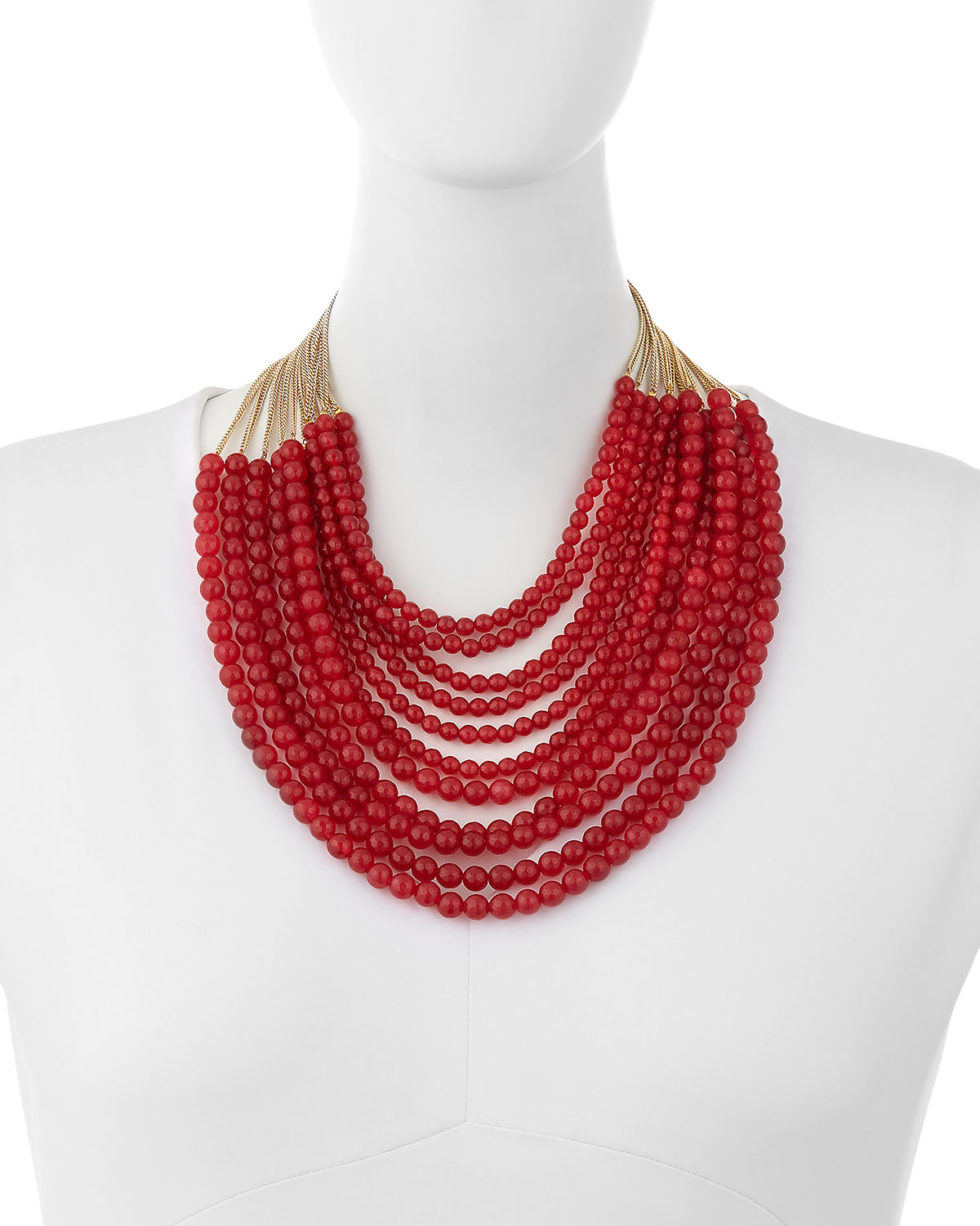 Raissa Multi-Strand Beaded Necklace, Burgundy