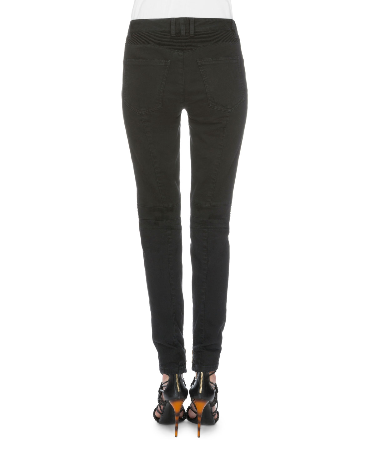 Six-Button Low-Rise Skinny Jeans, Black