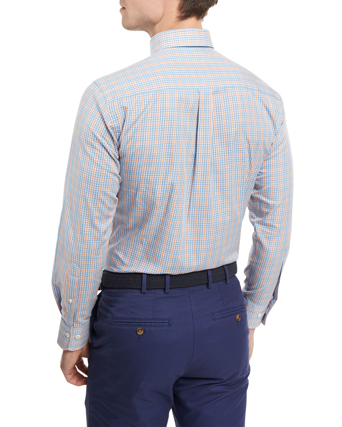 Windowpane Long-Sleeve Sport Shirt, Clownfish/Spring