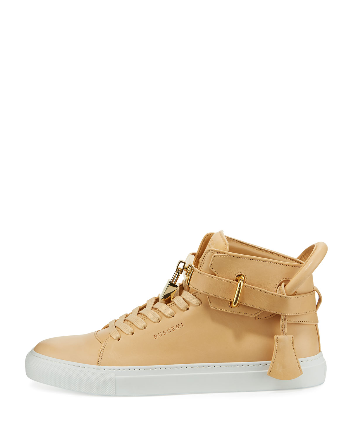 Men's 100mm Leather Mid-Top Sneaker, Natural