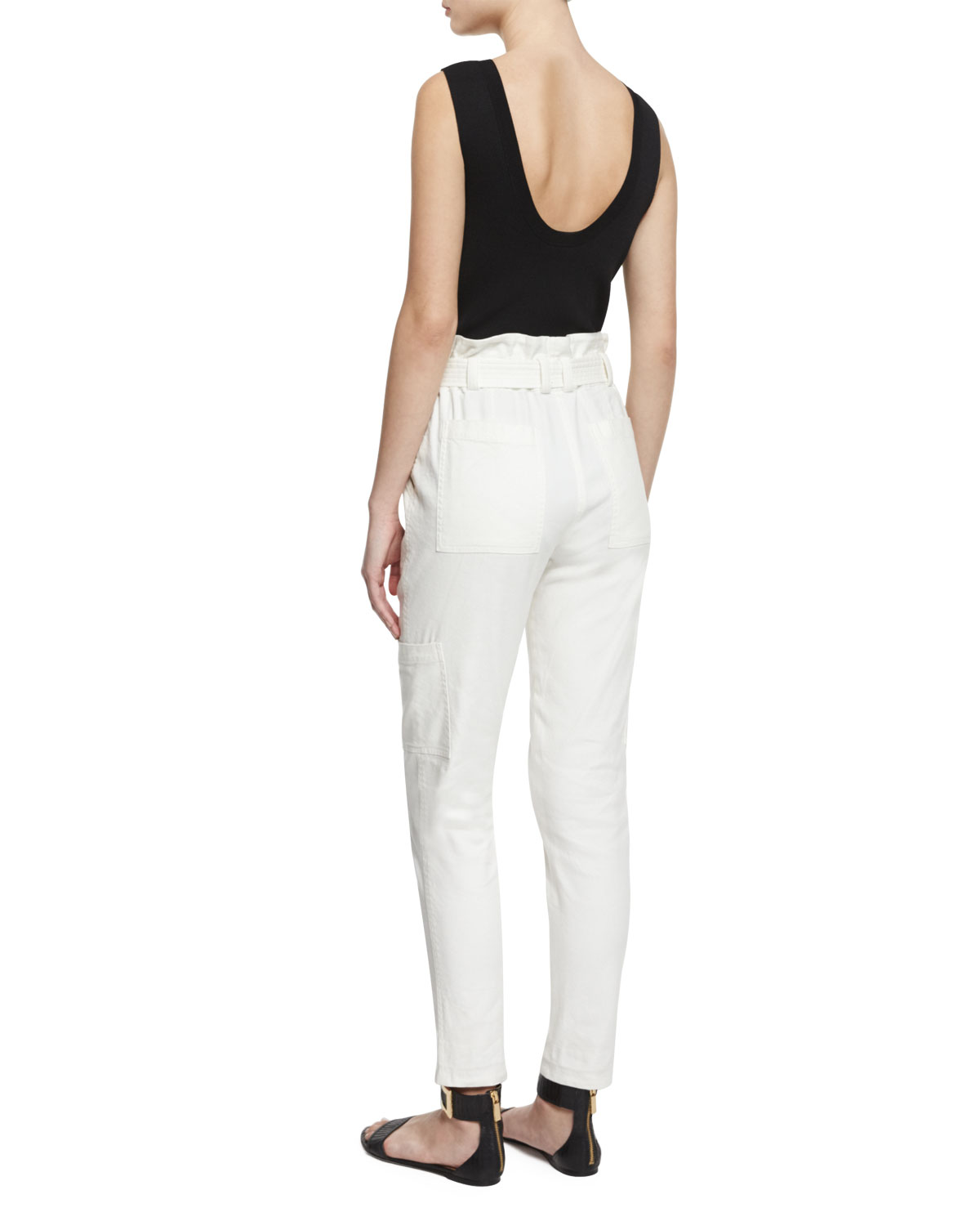 Lee Cropped Paperbag-Waist Pants, White