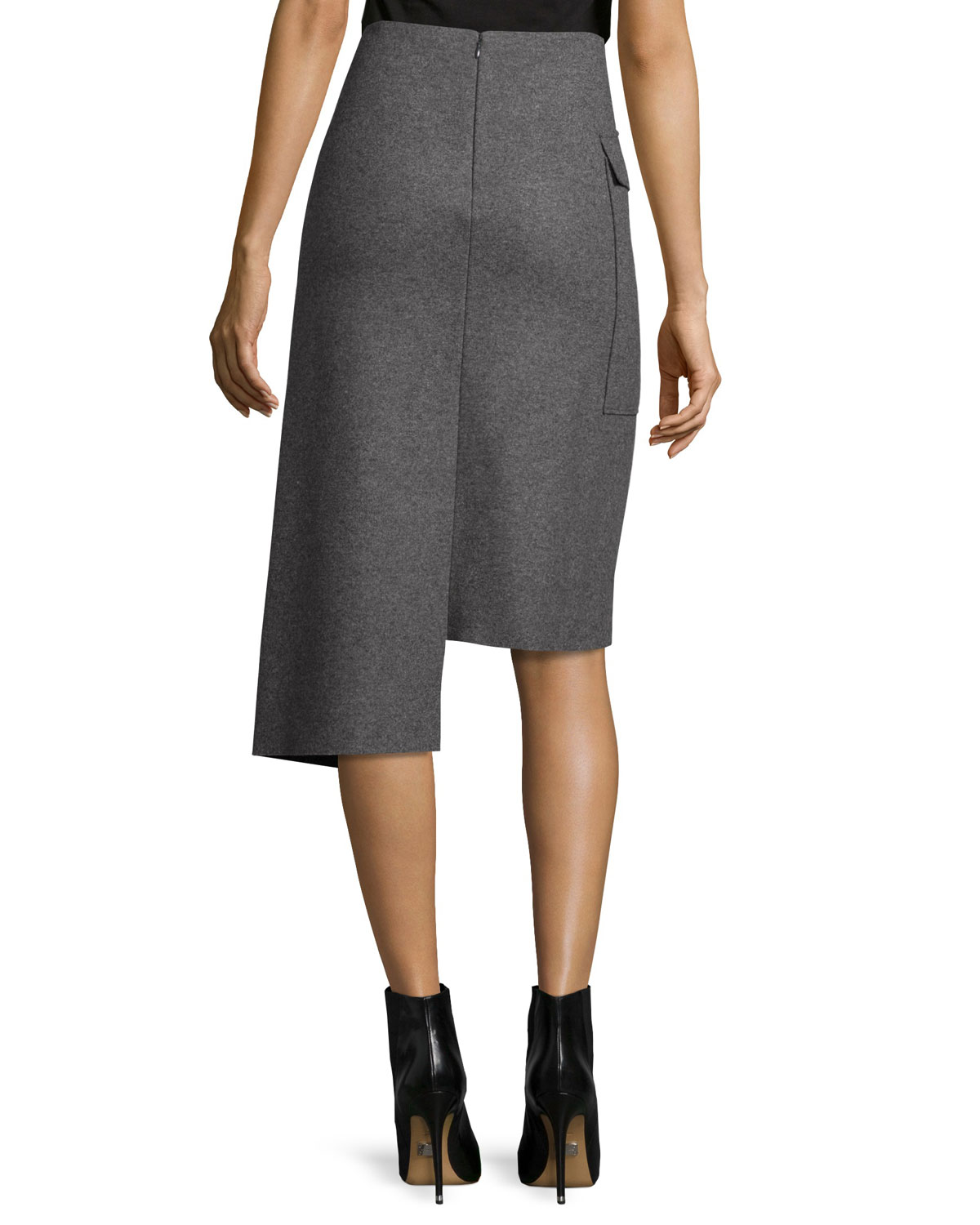 Kiki Pocket-Front Felt Midi Skirt, Gray