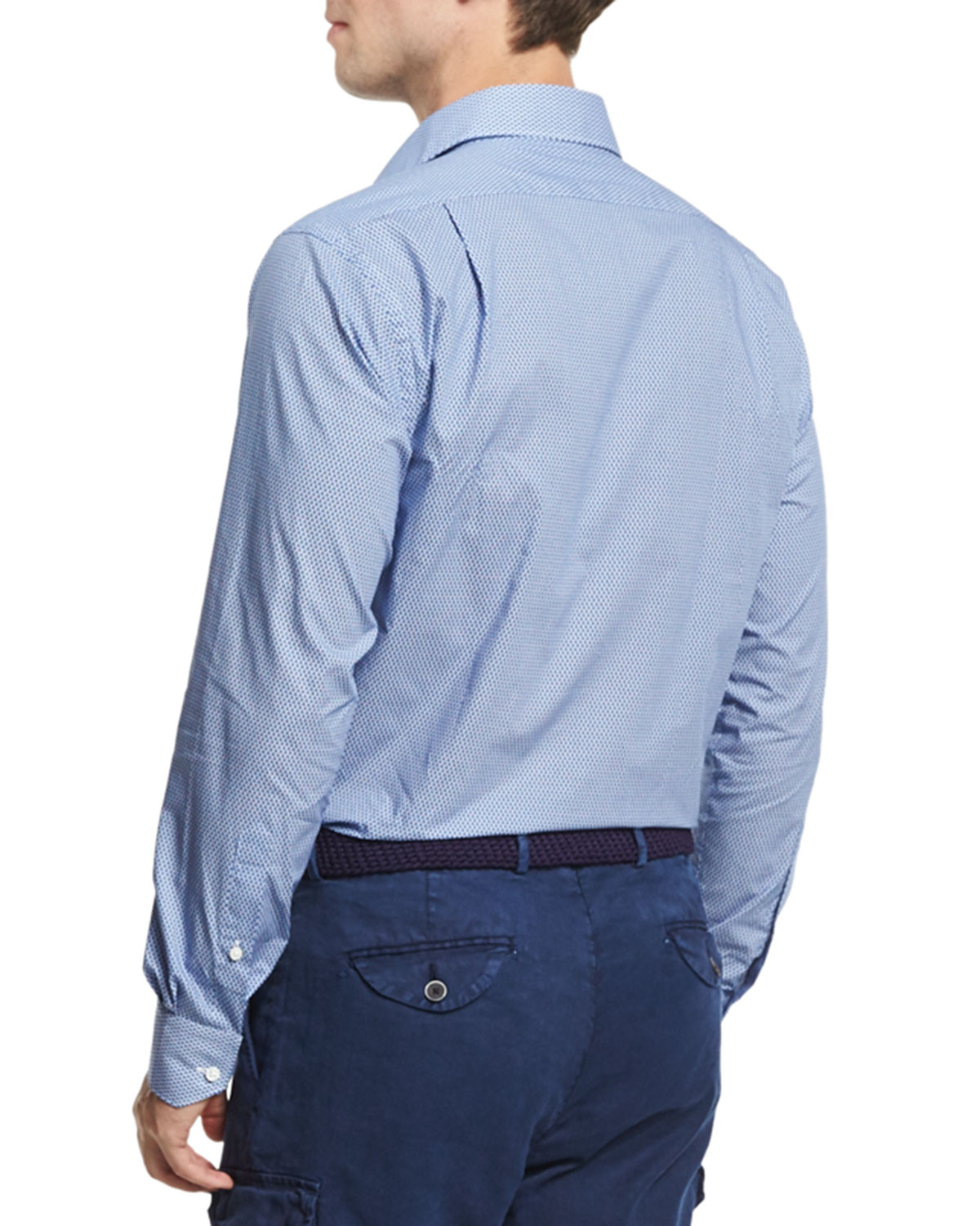 Sea Voyager Printed Long-Sleeve Sport Shirt, Blue/White