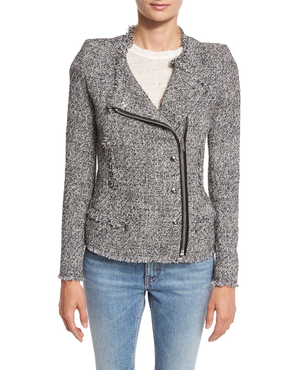 carlota asymmetric tweed jacket, black/white