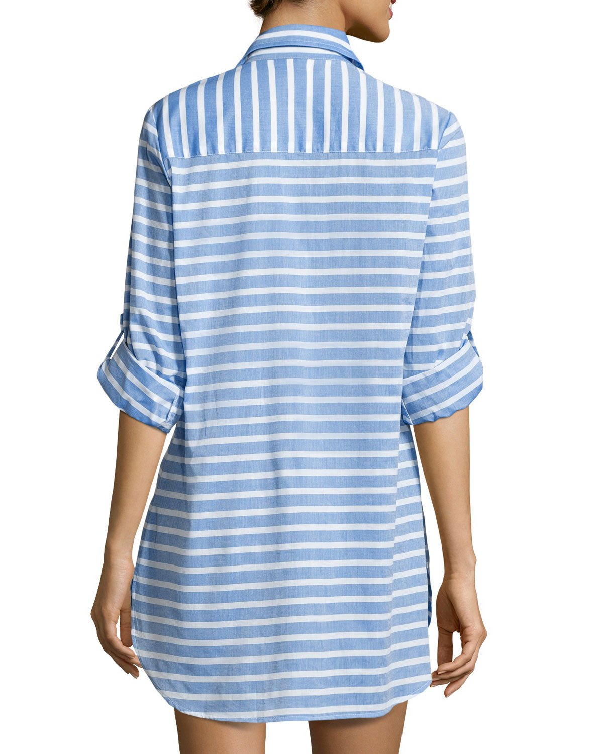 Breton Stripe Boyfriend Beach Shirt, Blue