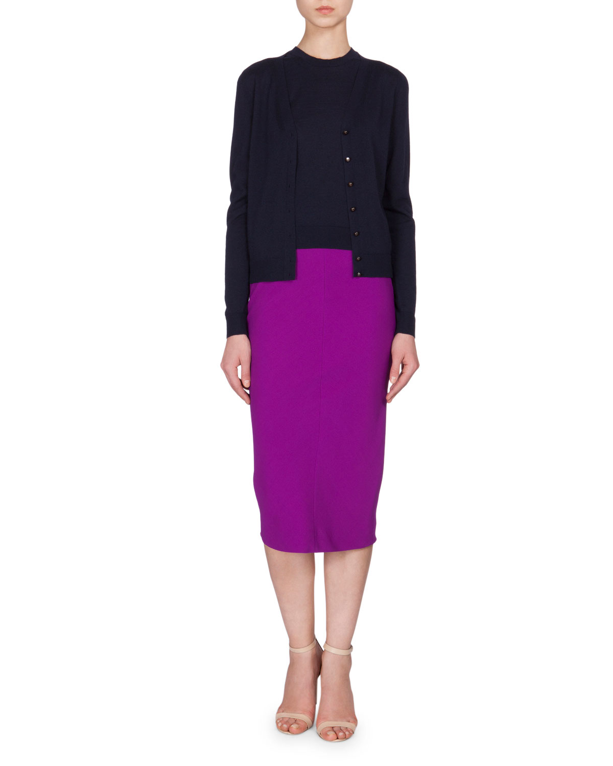 High-Waist Midi Pencil Skirt, Plum