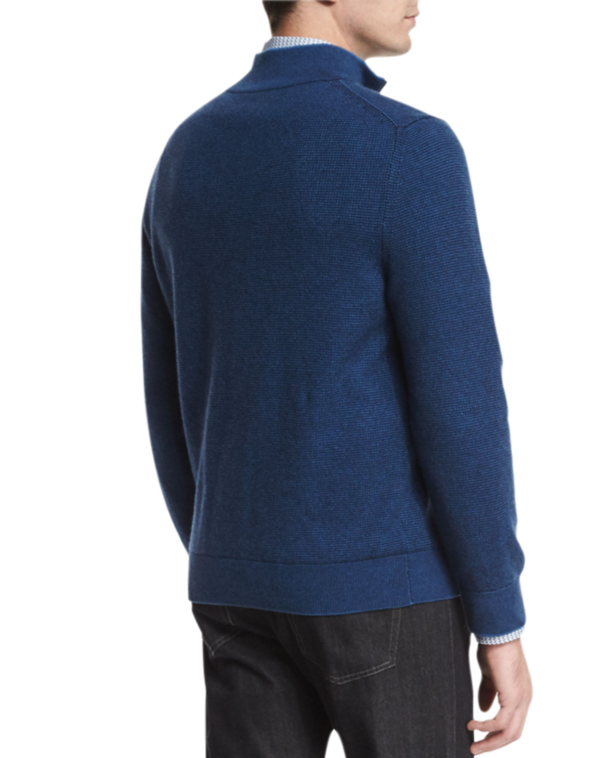 Waffle-Knit Quarter-Zip Pullover Sweater, Navy