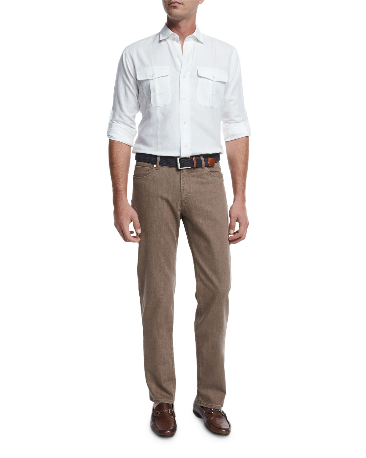 Straight-Leg Washed Denim Jeans, Copper/Bronze