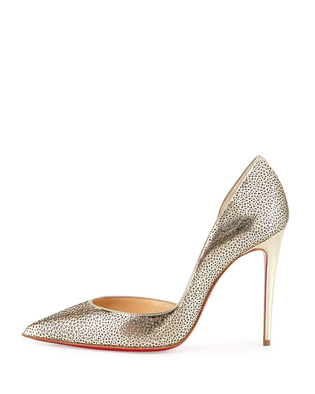 Galu Half-d'Orsay 100mm Red Sole Pump, Gold