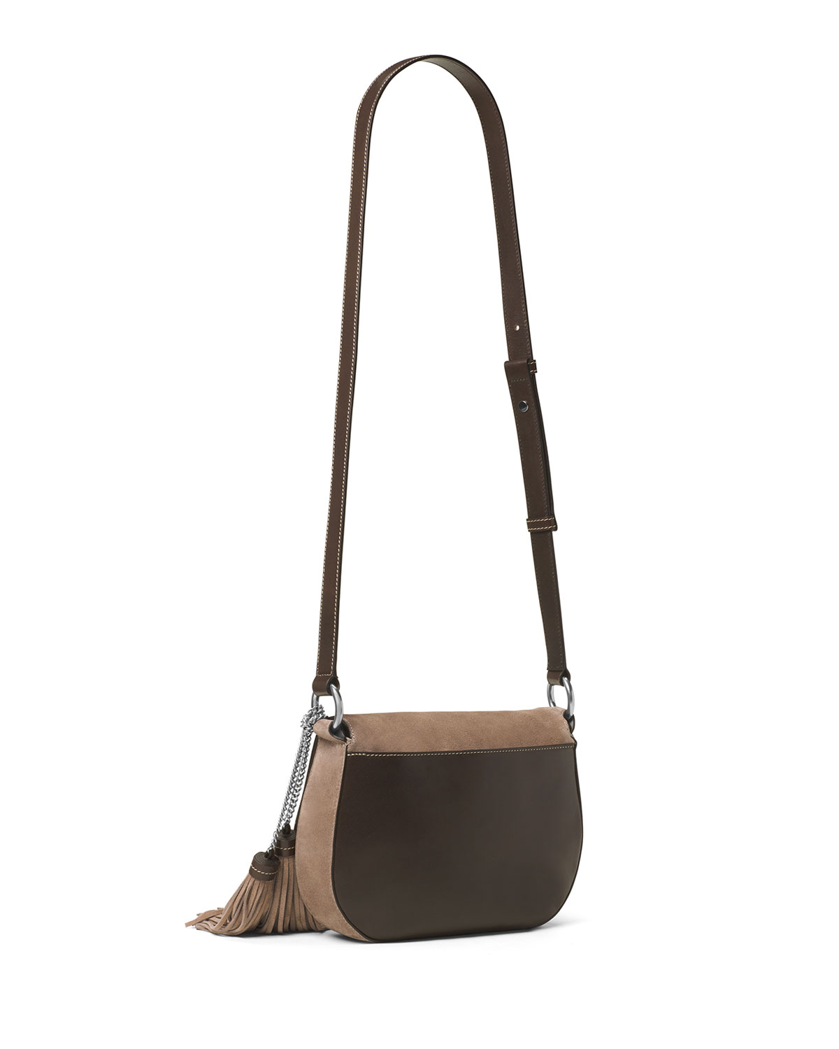 Elyse Large Suede Saddle Bag, Dark Dune