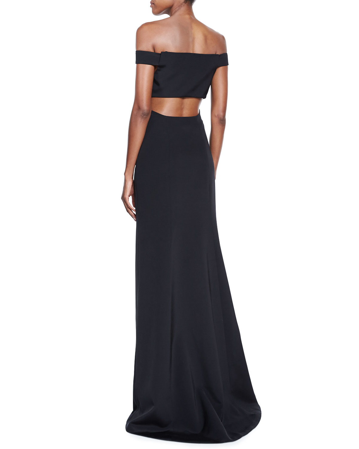 Off-the-Shoulder Slit-Waist Gown, Black