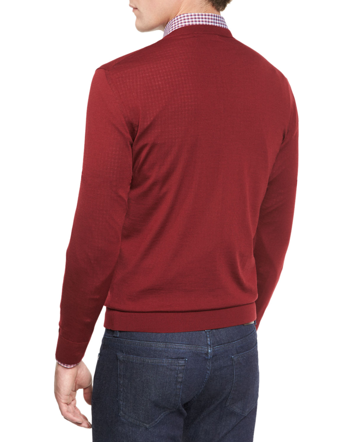 High-Performance Merino Wool V-Neck Sweater, Red