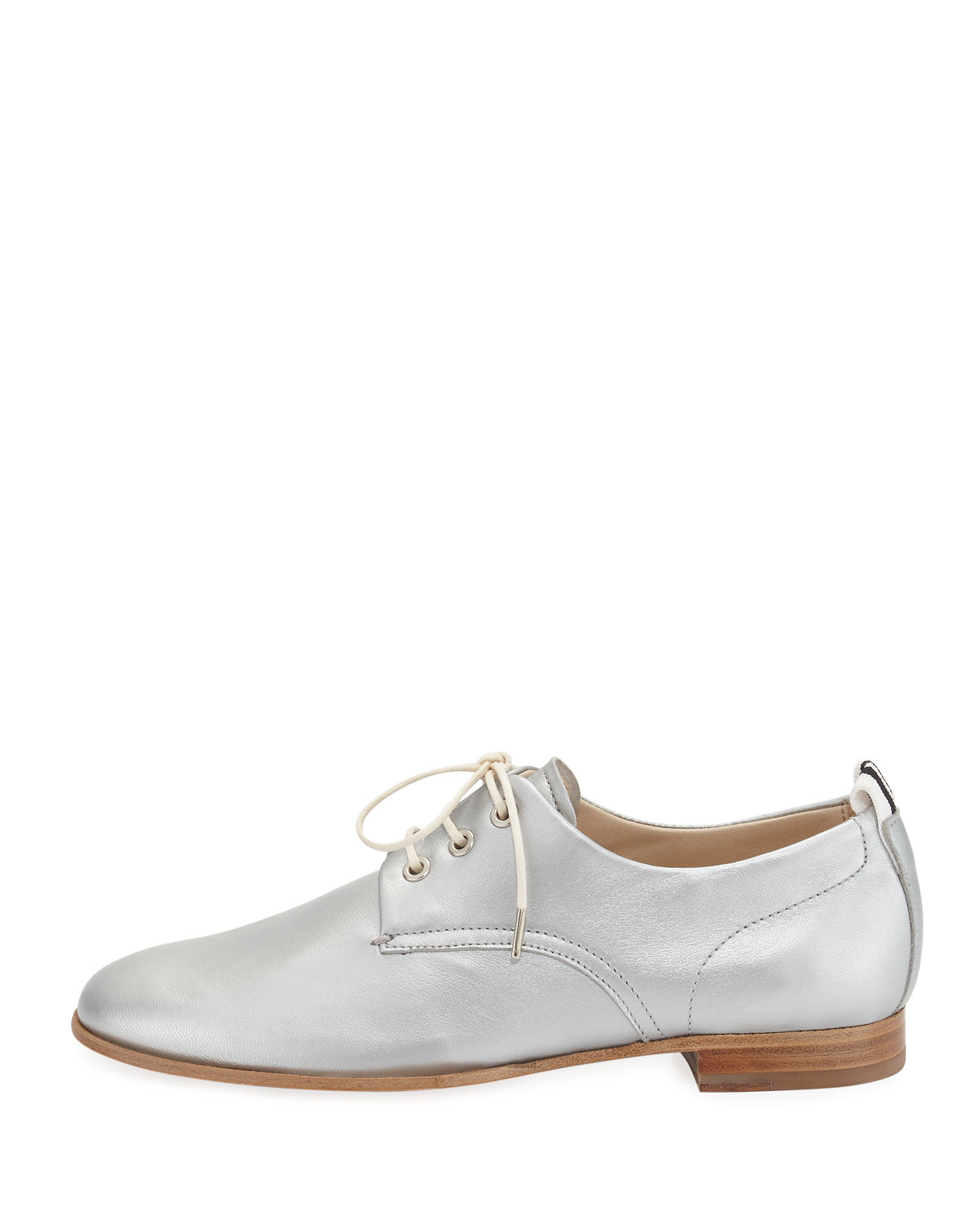 Audrey Metallic Leather Oxford Flat, Silver