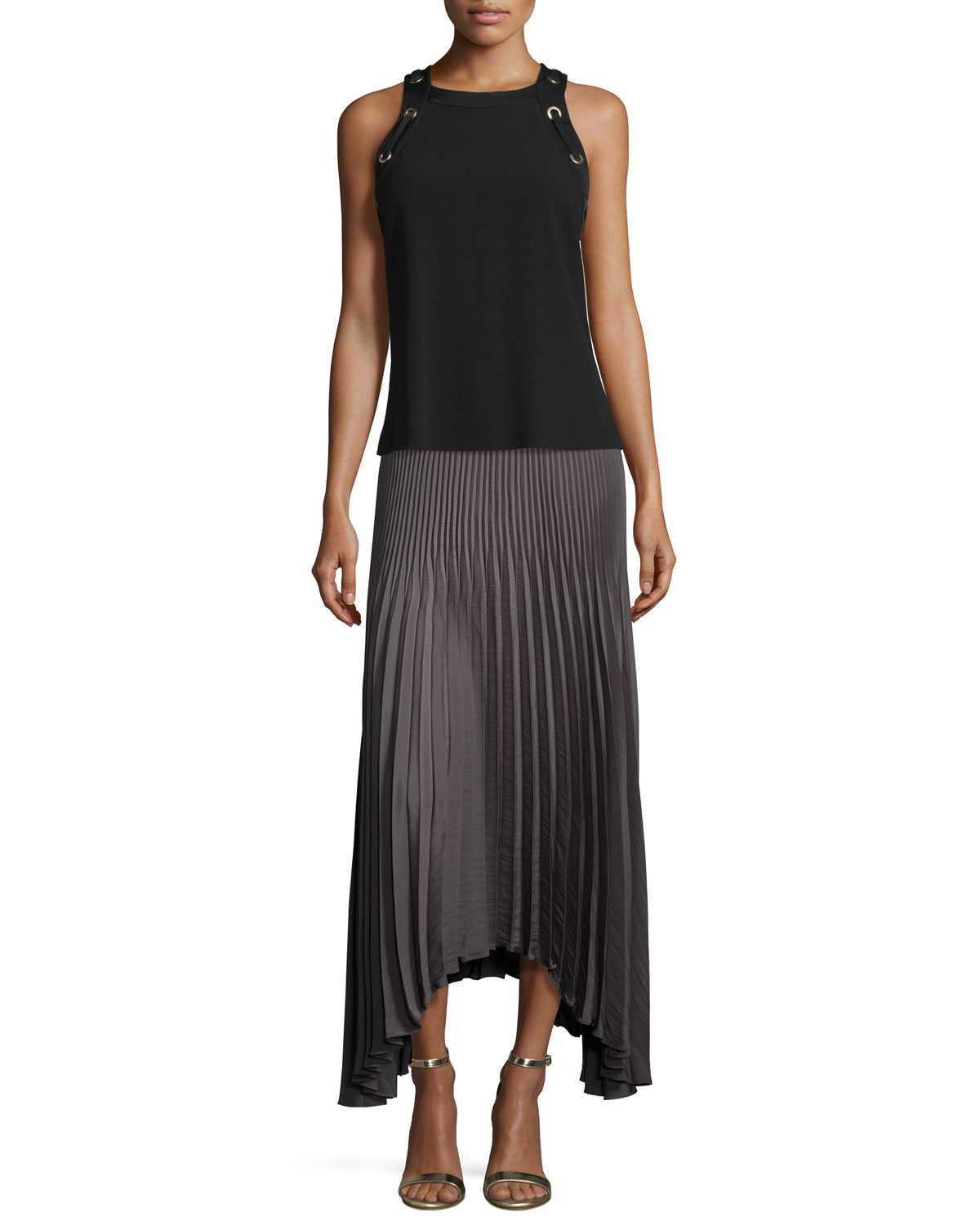 Maxine Plissé Handkerchief-Hem Skirt