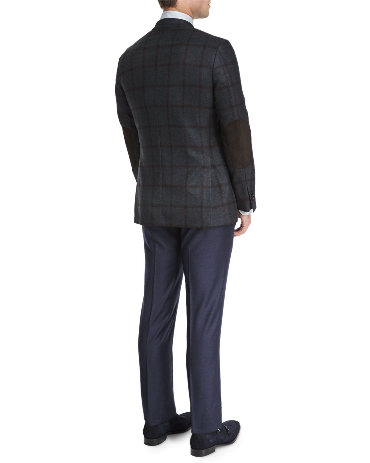 Tonal Large-Windowpane Two-Button Jacket, Blue