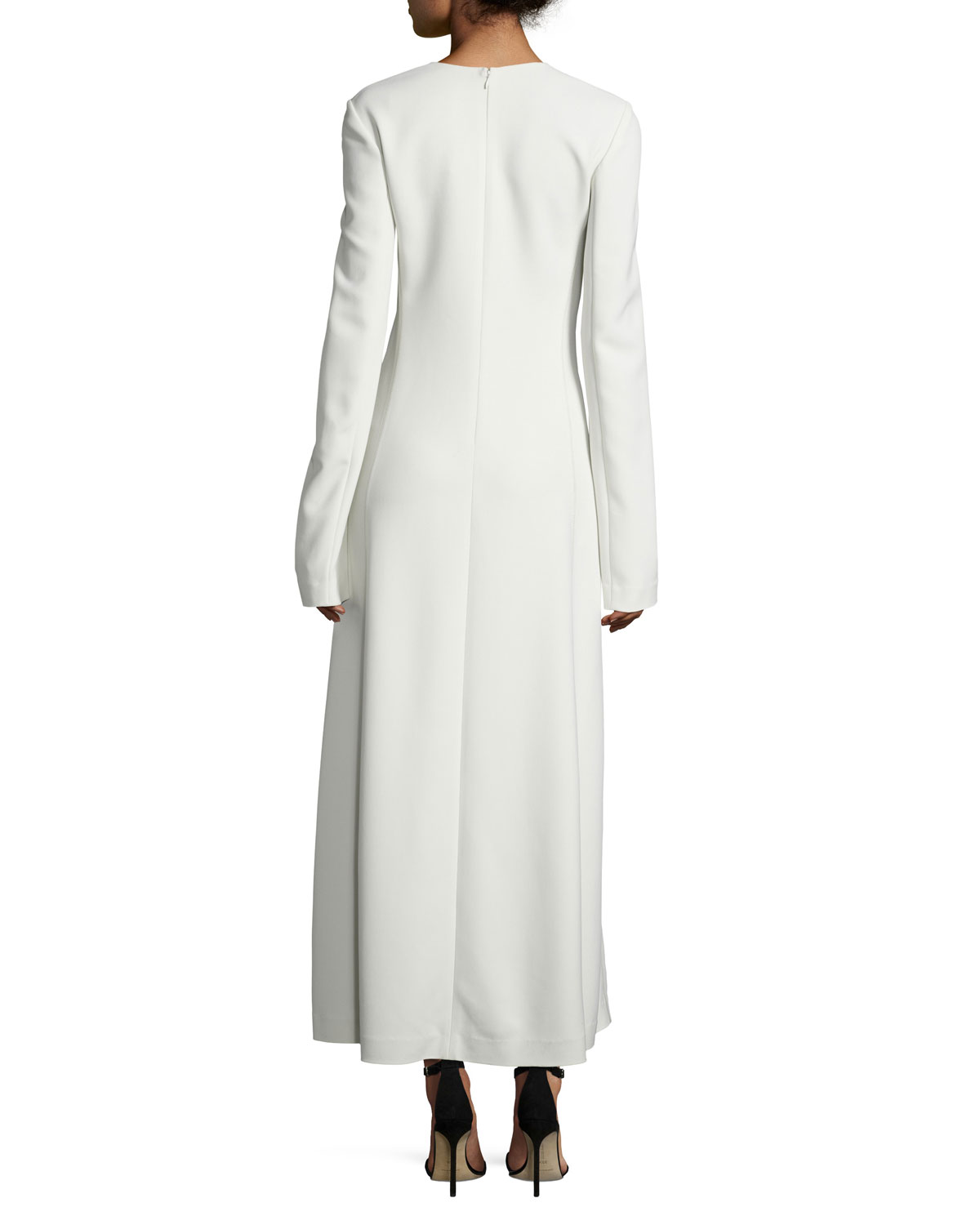 Koko Split-Sleeve Jewel-Neck Gown, Neutral