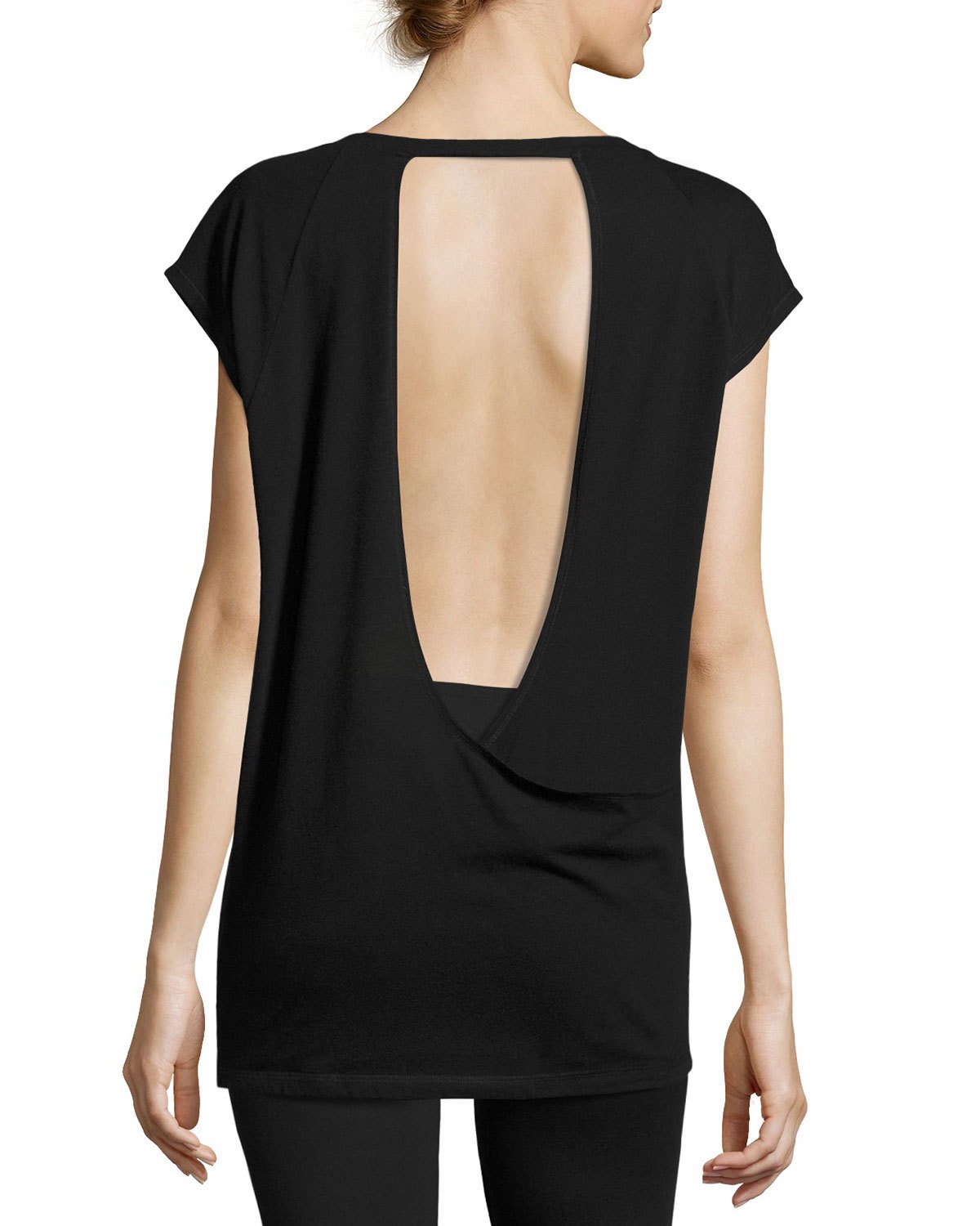 Pacific Cap-Sleeve Open-Back Performance Tee, Black