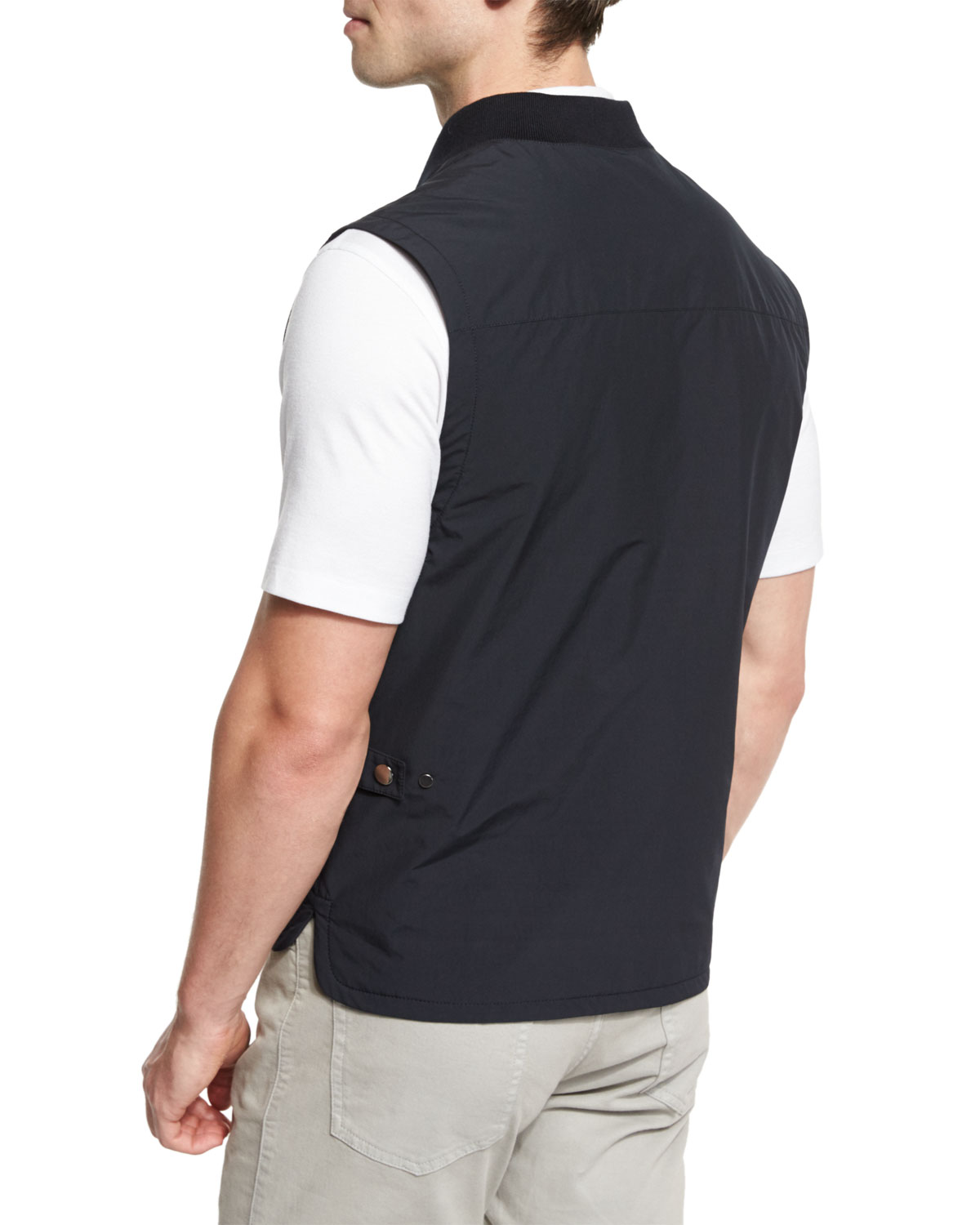 Knit-Trim Vest w/ Leather Details, Navy