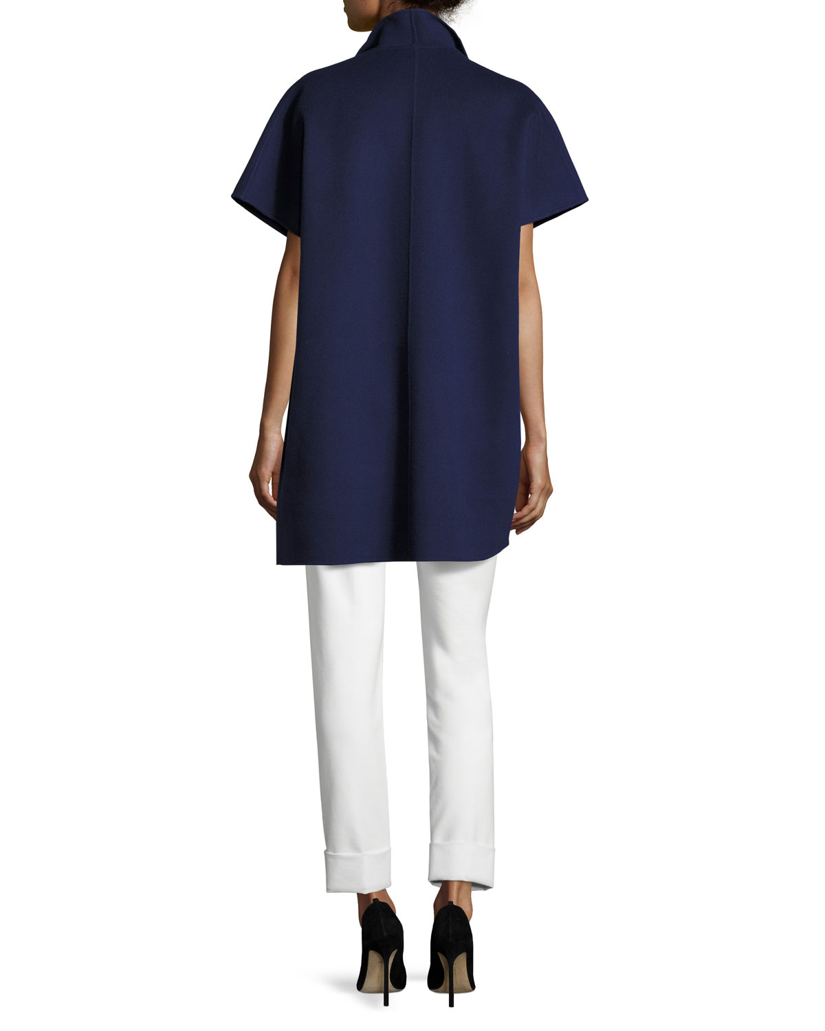 Double-Faced Short-Sleeve Coat, Marino Blue