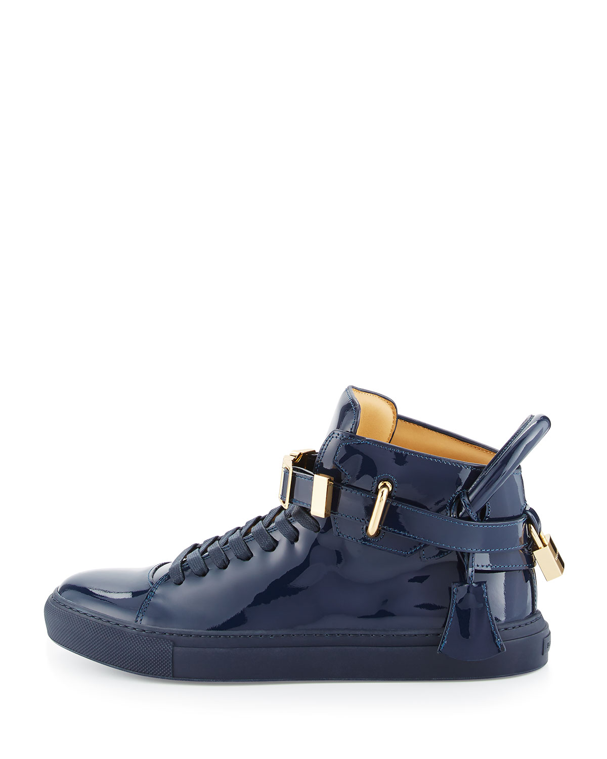 100mm Patent Leather High-Top Sneaker, Blue