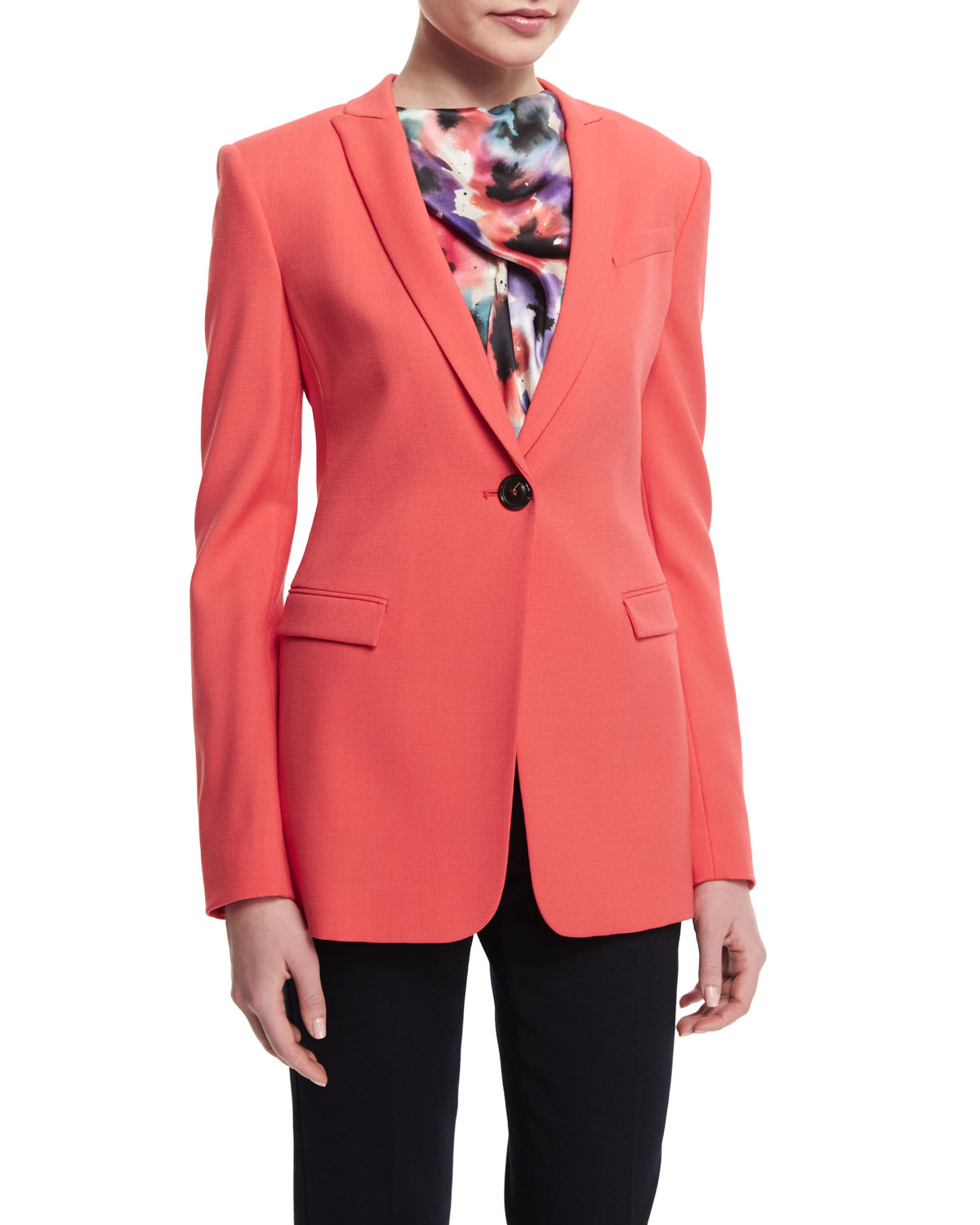 Textured One-Button Slim-Fit Jacket, Matisse Red