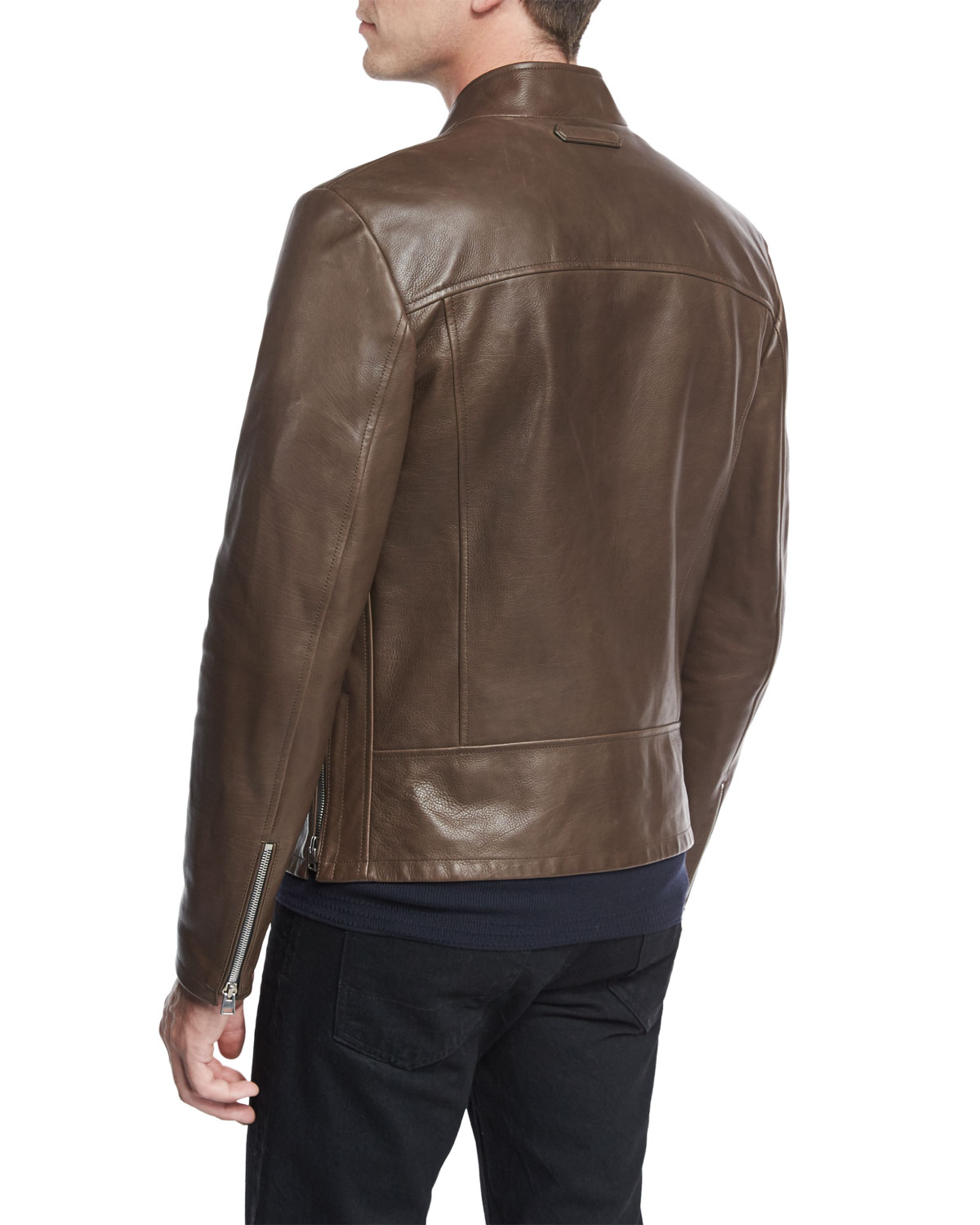 Leather Café Biker Jacket, Brown