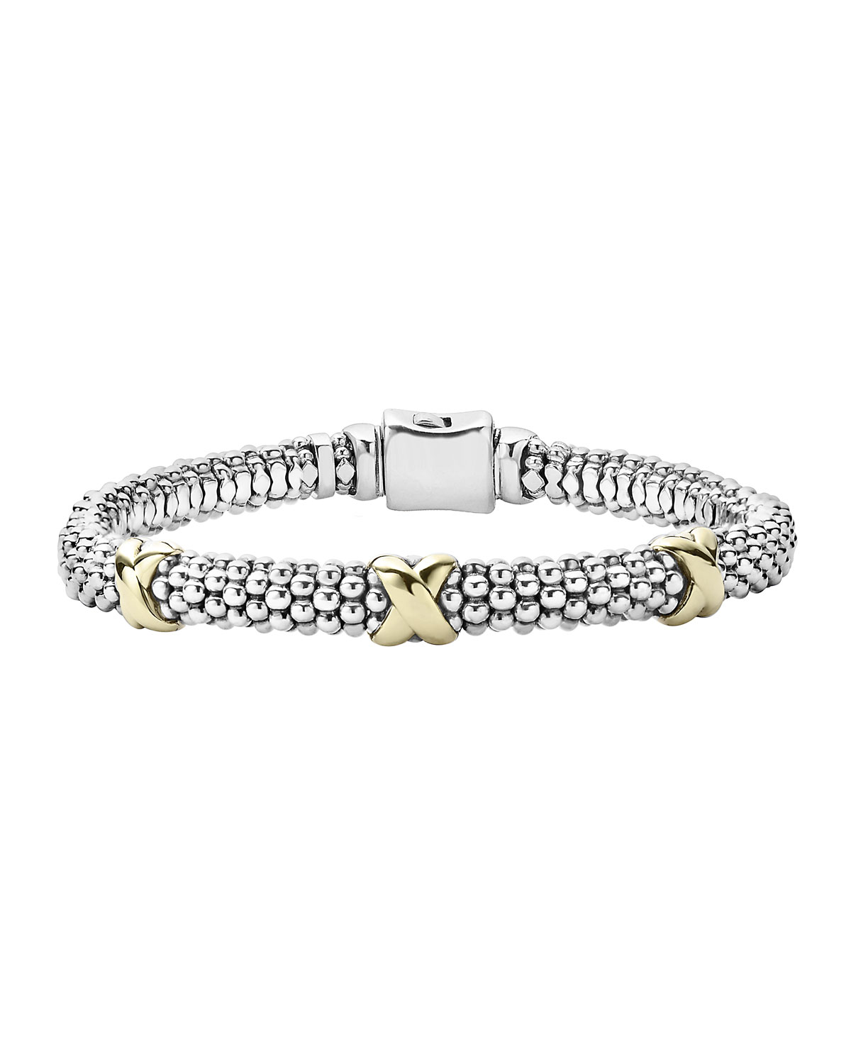 Silver & 18k Gold Caviar X Bracelet, 6mm