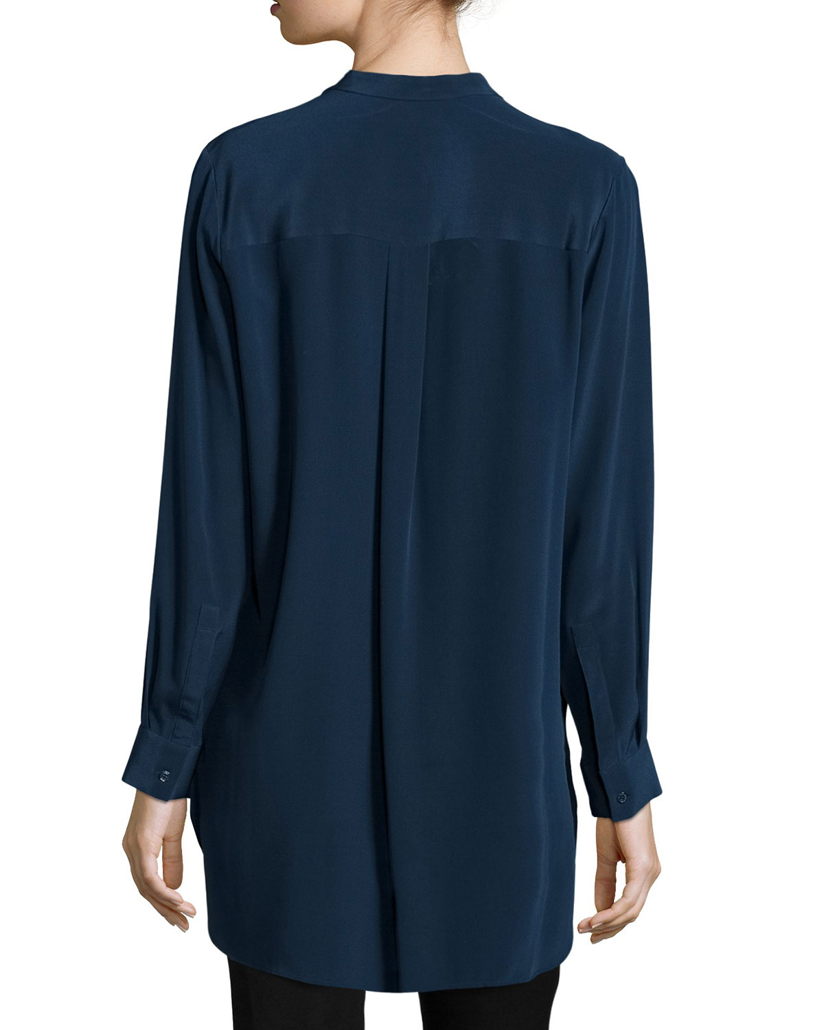 Stand-Collar Silk Tunic Top