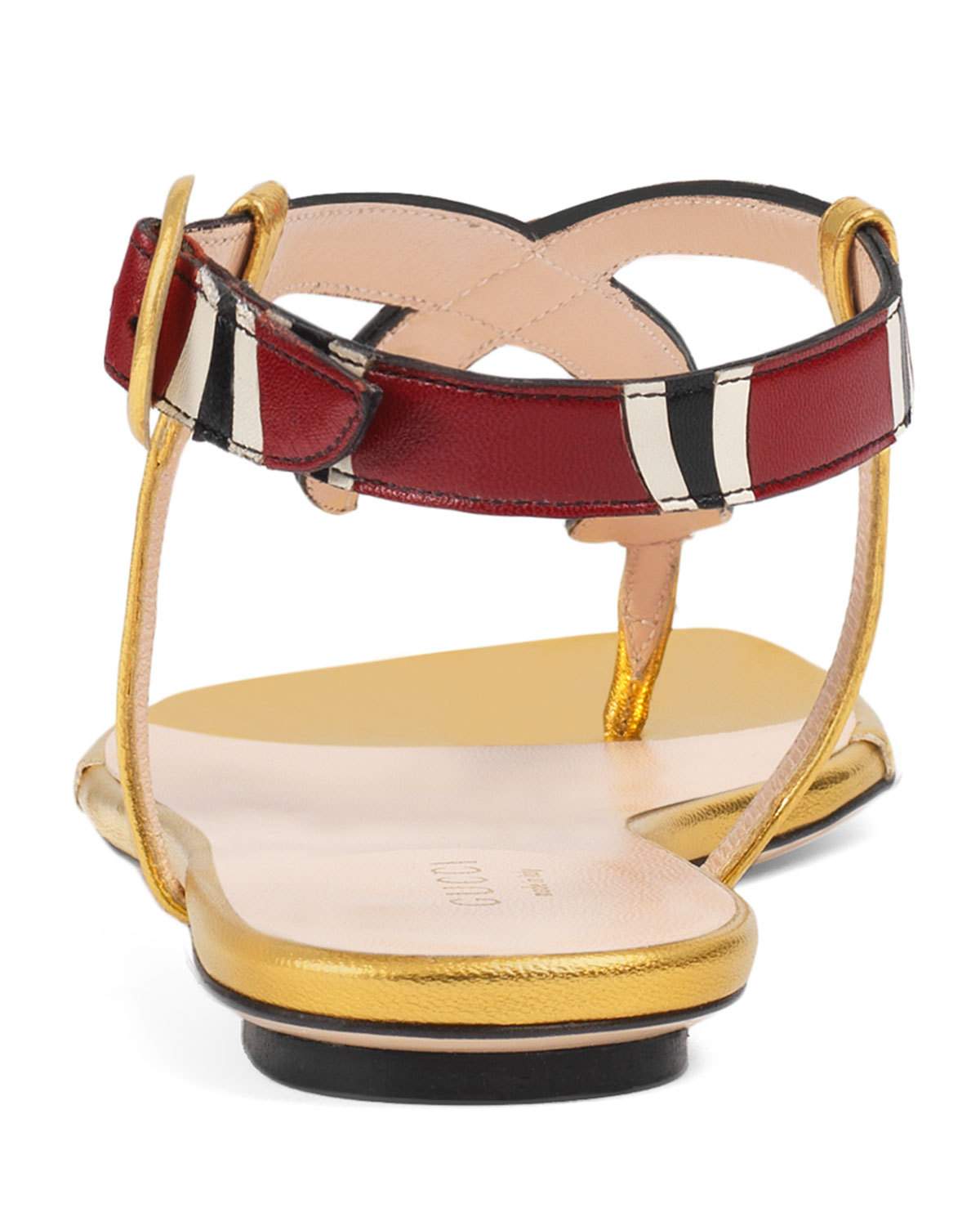 Yoko Snake-Print T-Strap Sandal, Red/Gold