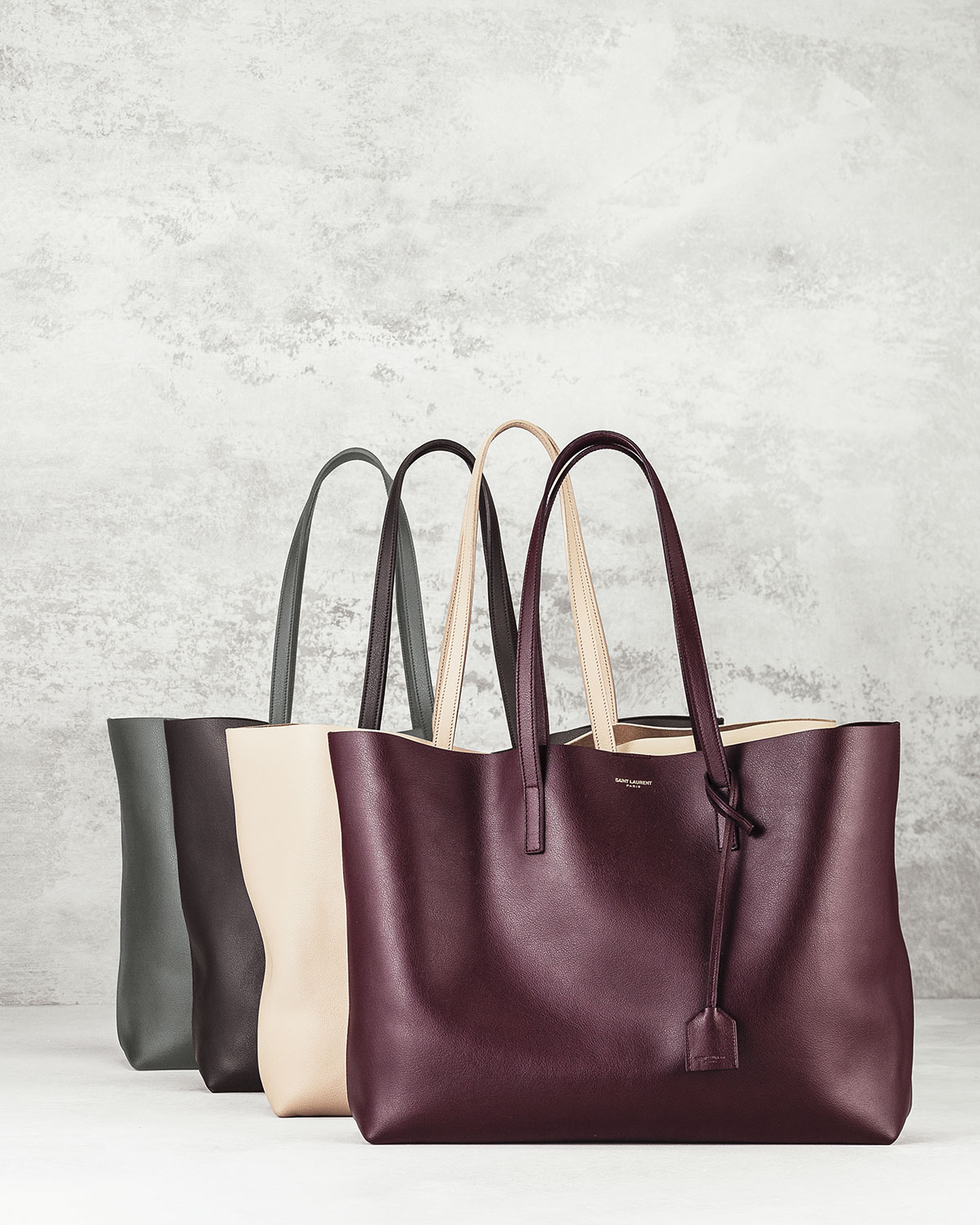 Large East-West Leather Shopper Bag, Black