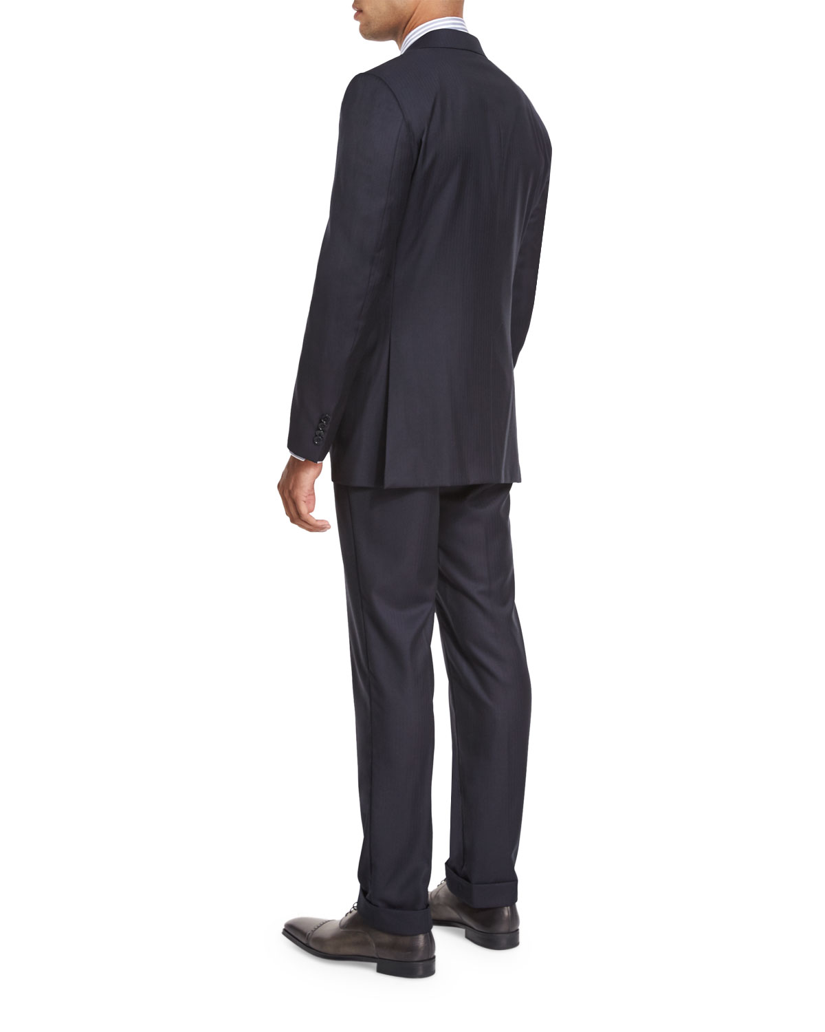 Herringbone Peak-Lapel Two-Piece Suit, Navy