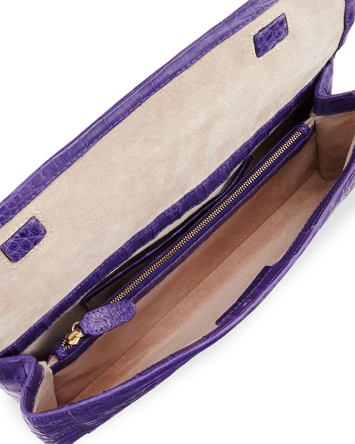 Gotham Crocodile Flap Clutch Bag, Purple