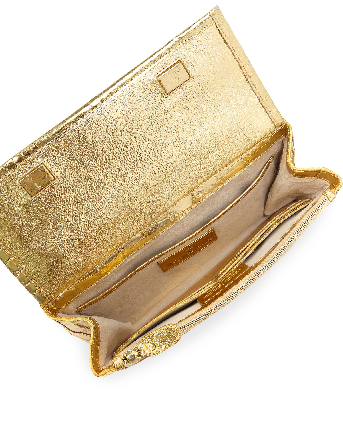 Simple Crocodile Flap Clutch Bag, Gold Mirror