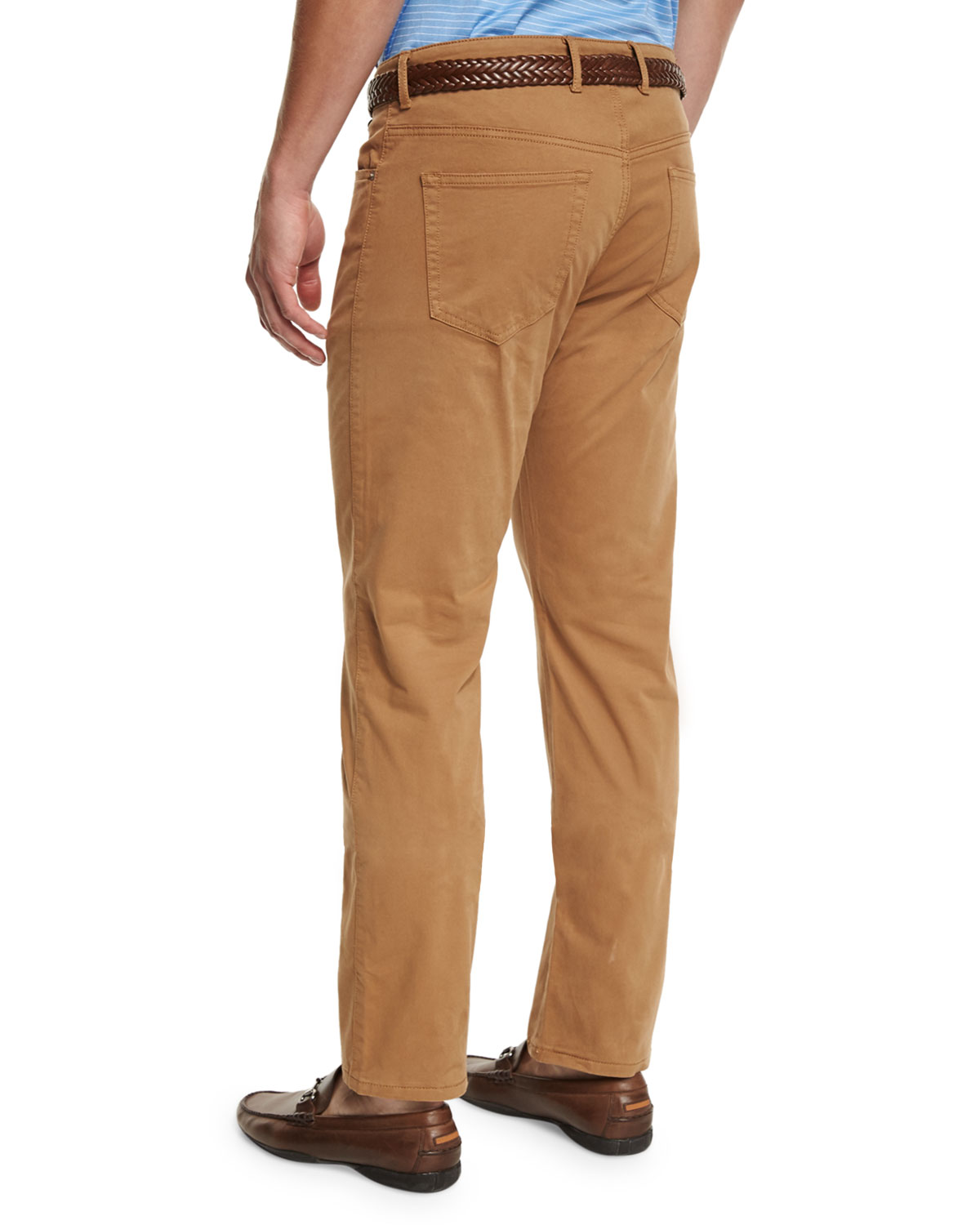 Five-Pocket Stretch-Sateen Pants, Brown