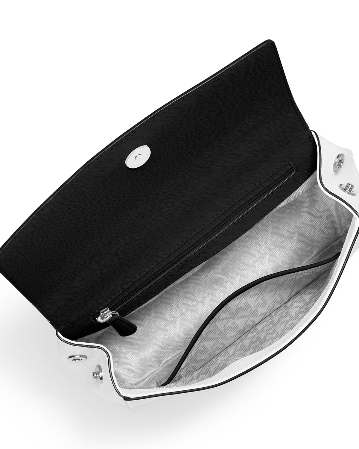 Ava Small Bicolor Leather Satchel Bag, White/Black