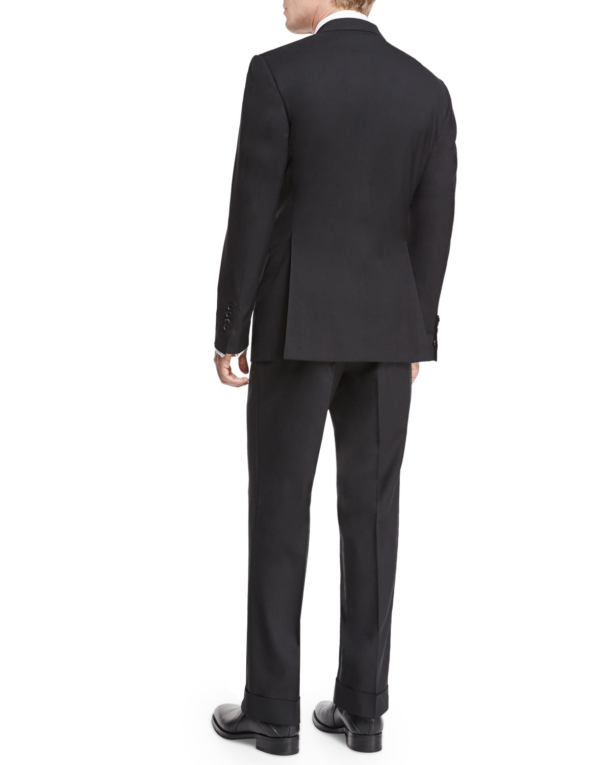 Windsor Base Peak-Lapel Two-Piece Suit, Black