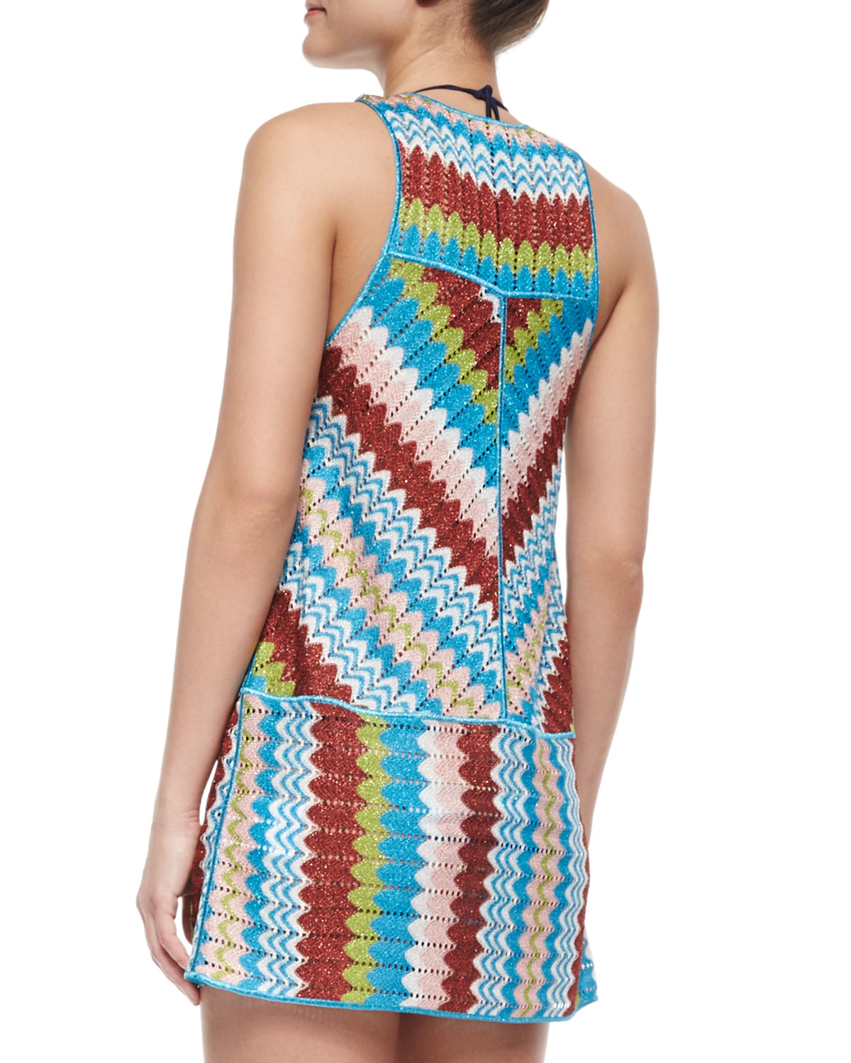 Metallic Wavy-Print Mini Dress
