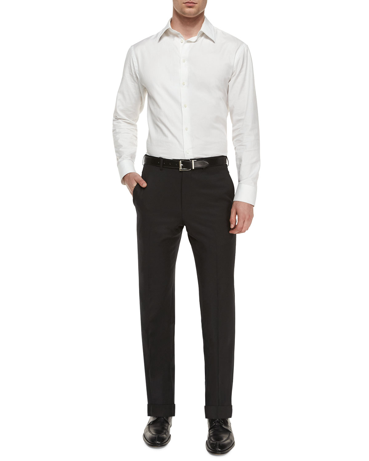 Flat-Front Wool Trousers, Black