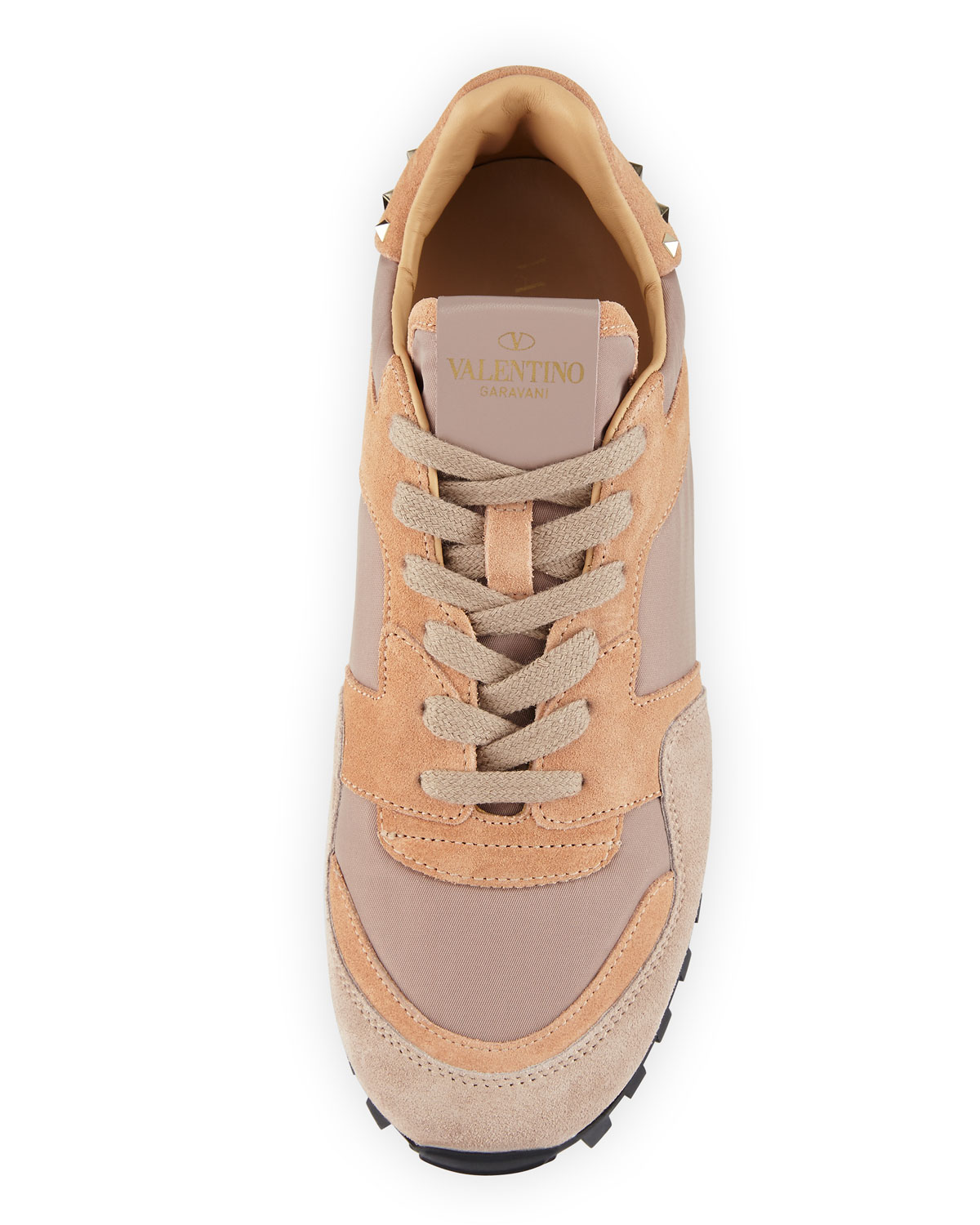 Rockstud Nylon & Suede Sneaker, Poudre