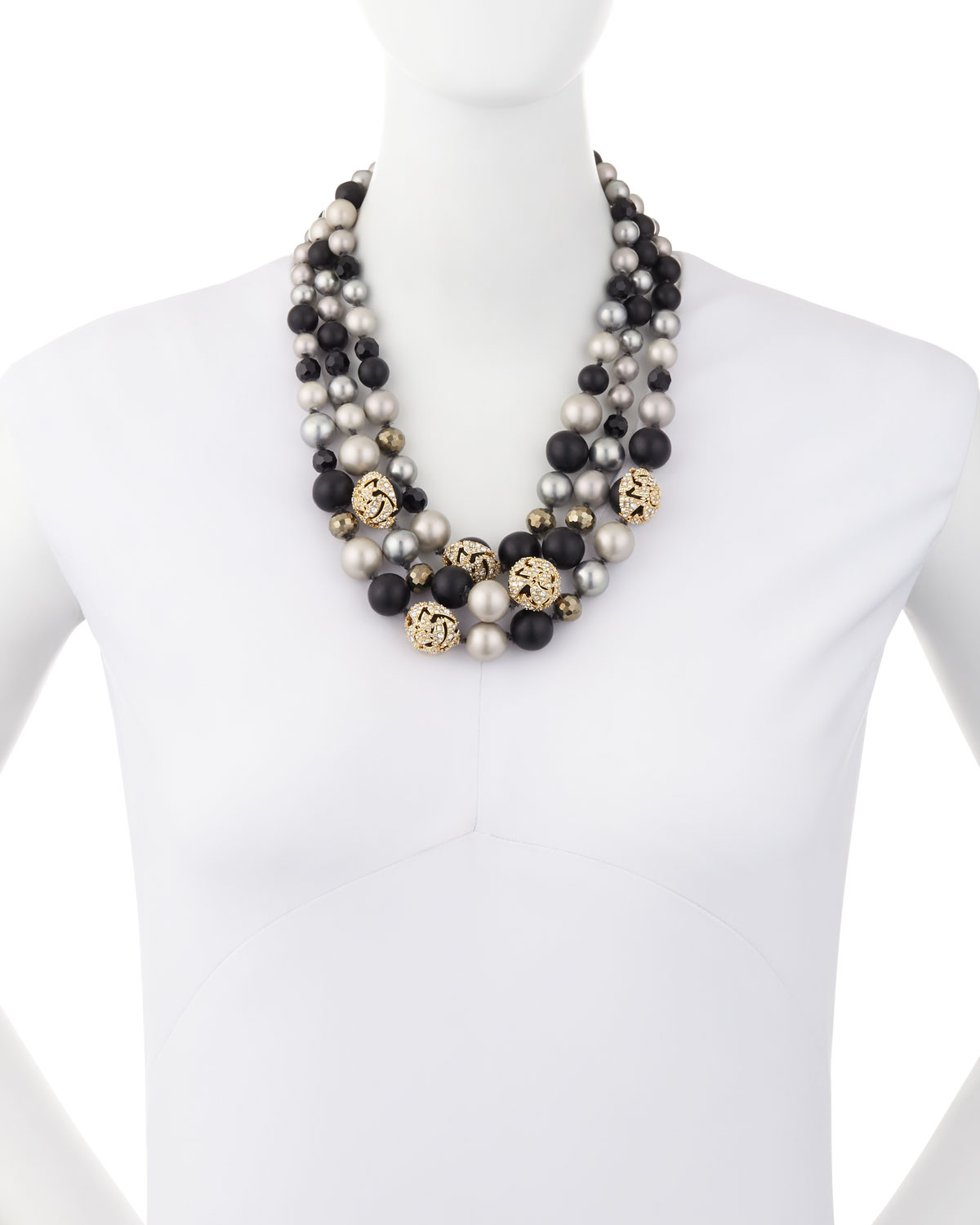 Three-Strand Beaded Futurist Necklace