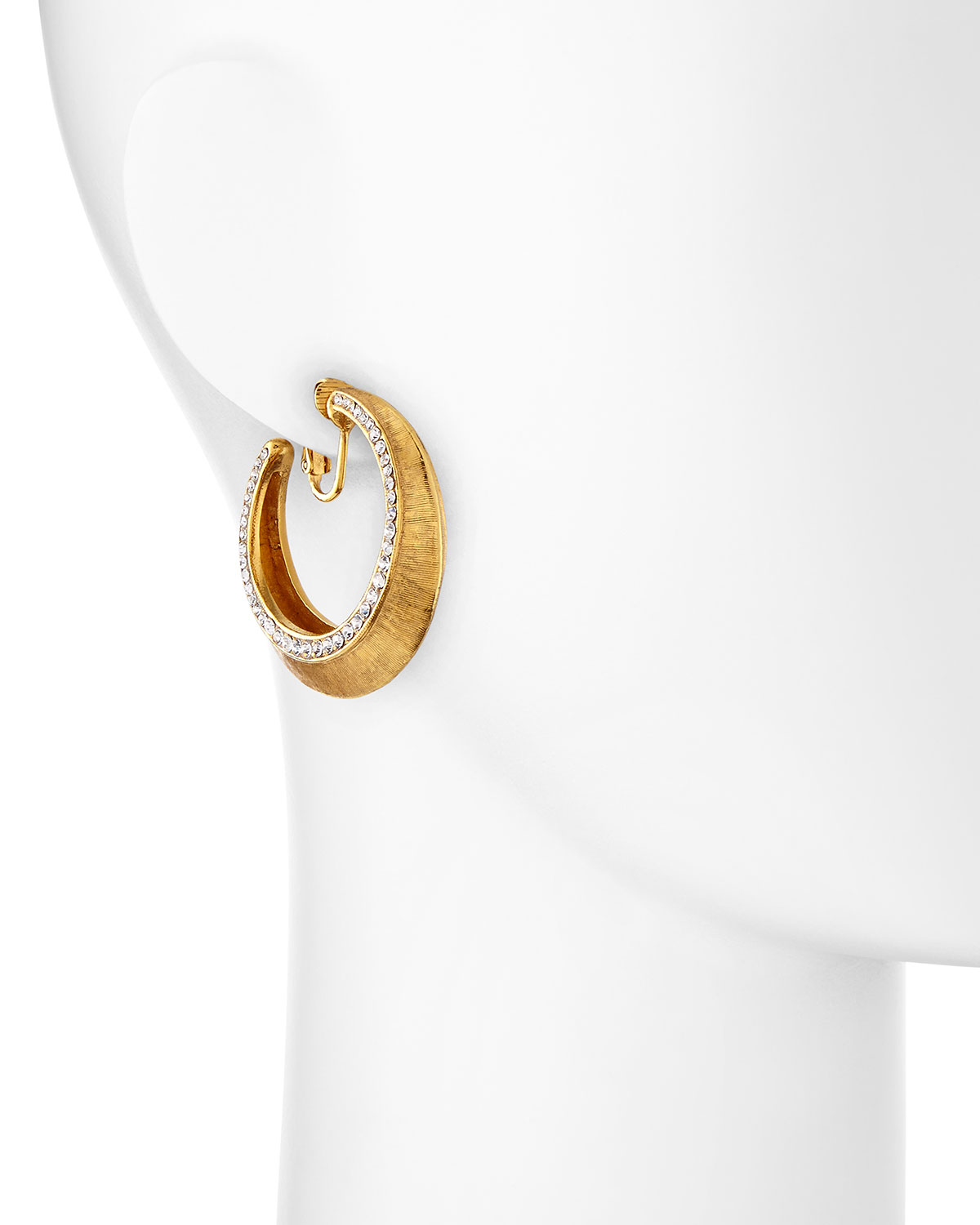 Gold-Plated Clip-On Hoop Earrings with Crystals