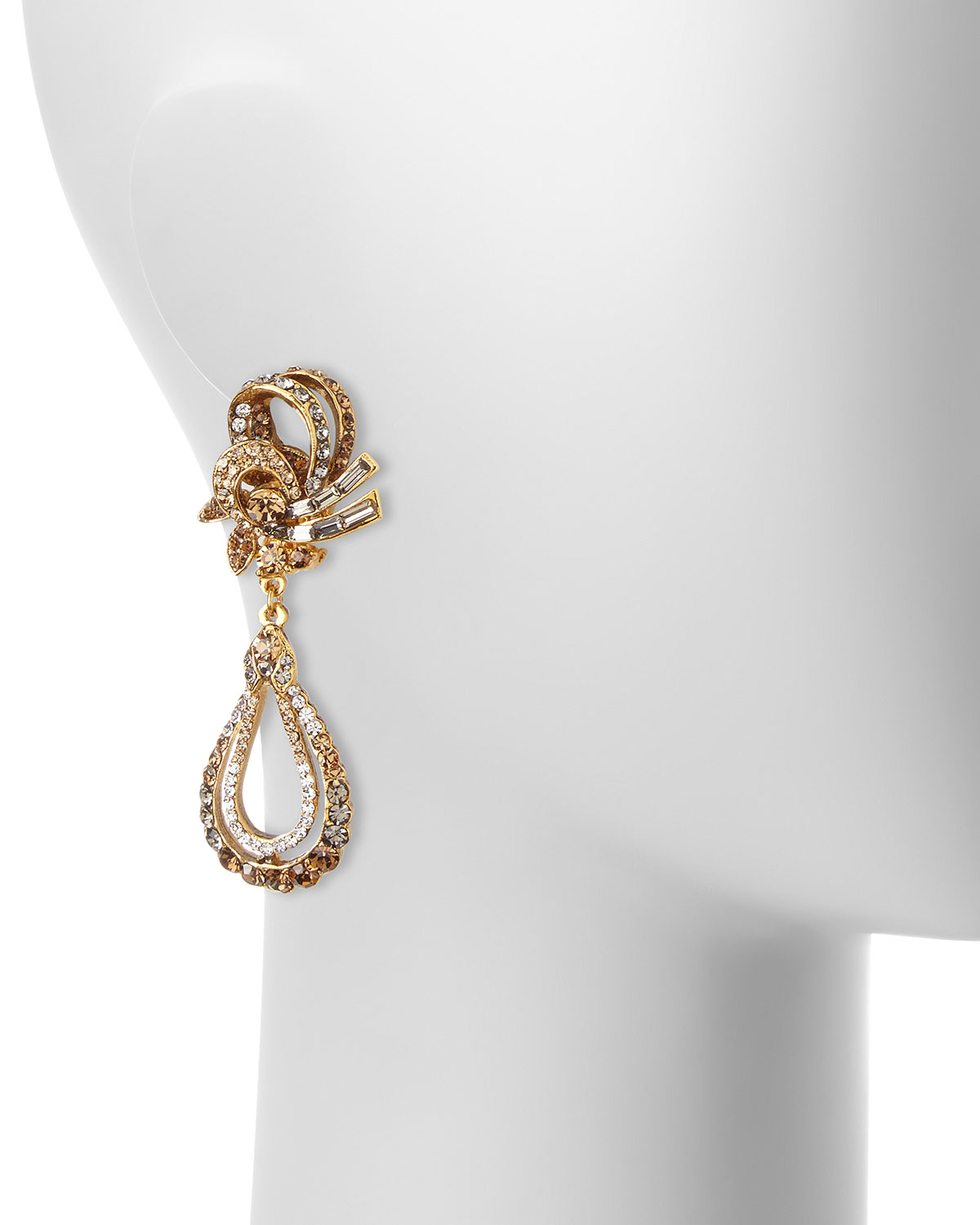 Gold-Plated Crystal Swirl Teardrop Clip Earrings